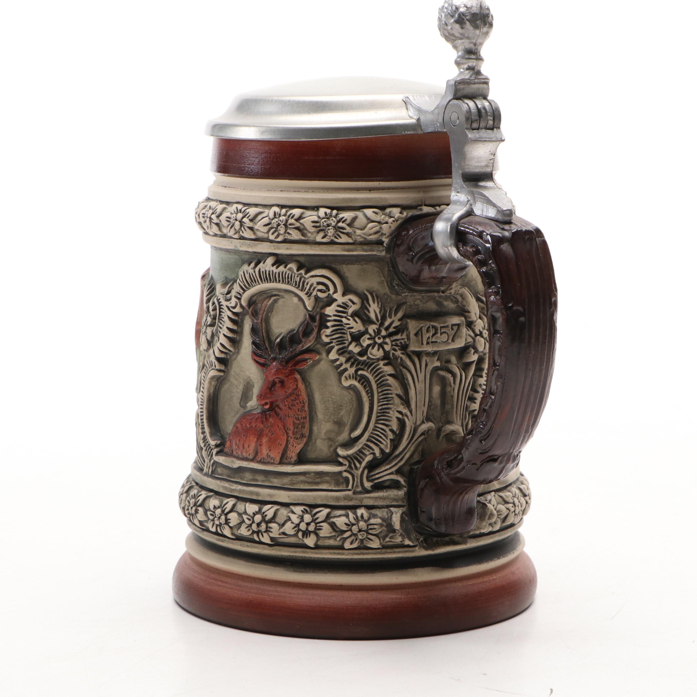 German Beer Steins with Budweiser Clydesdale Ceramic Stein, 20th Century