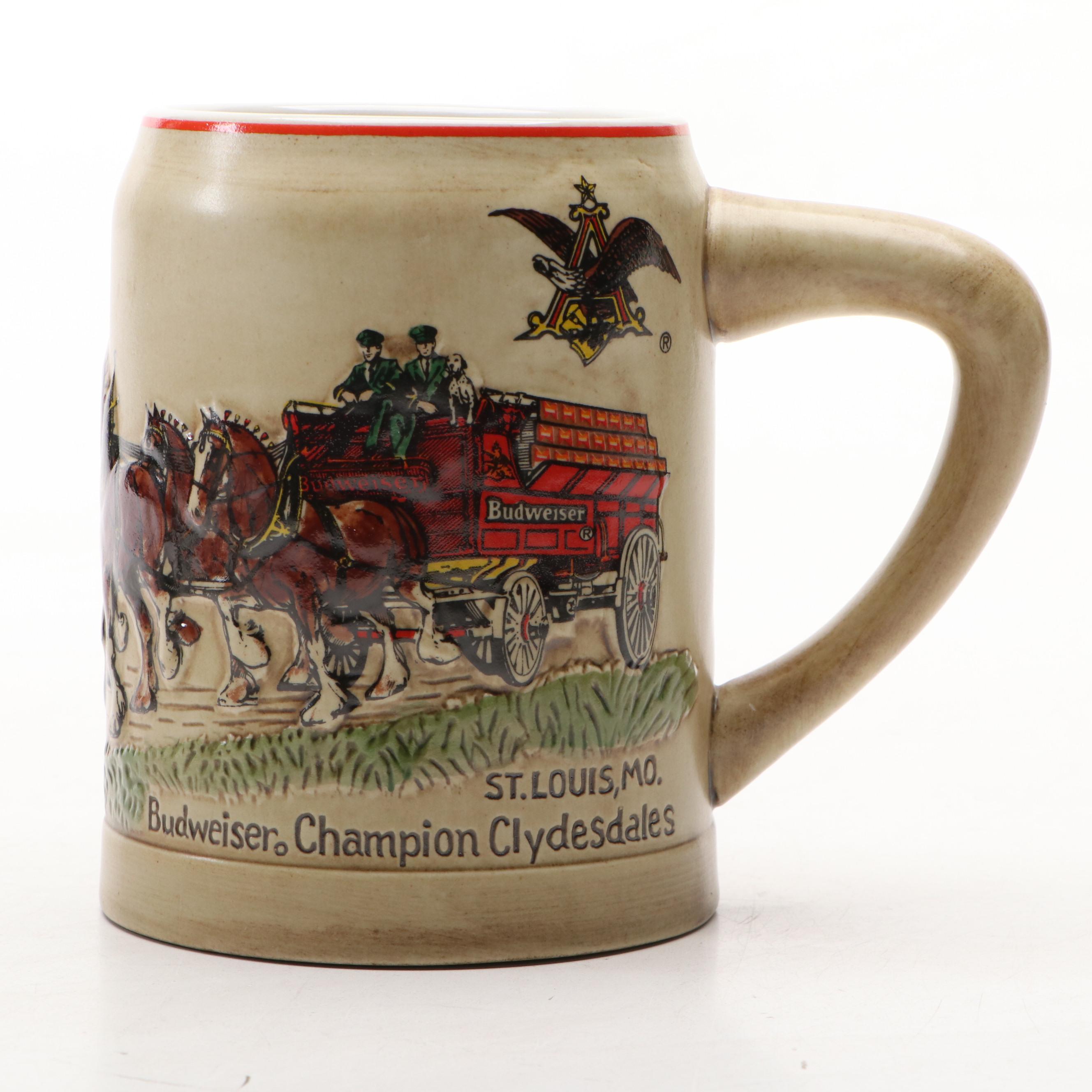 German Beer Steins with Budweiser Clydesdale Ceramic Stein, 20th Century