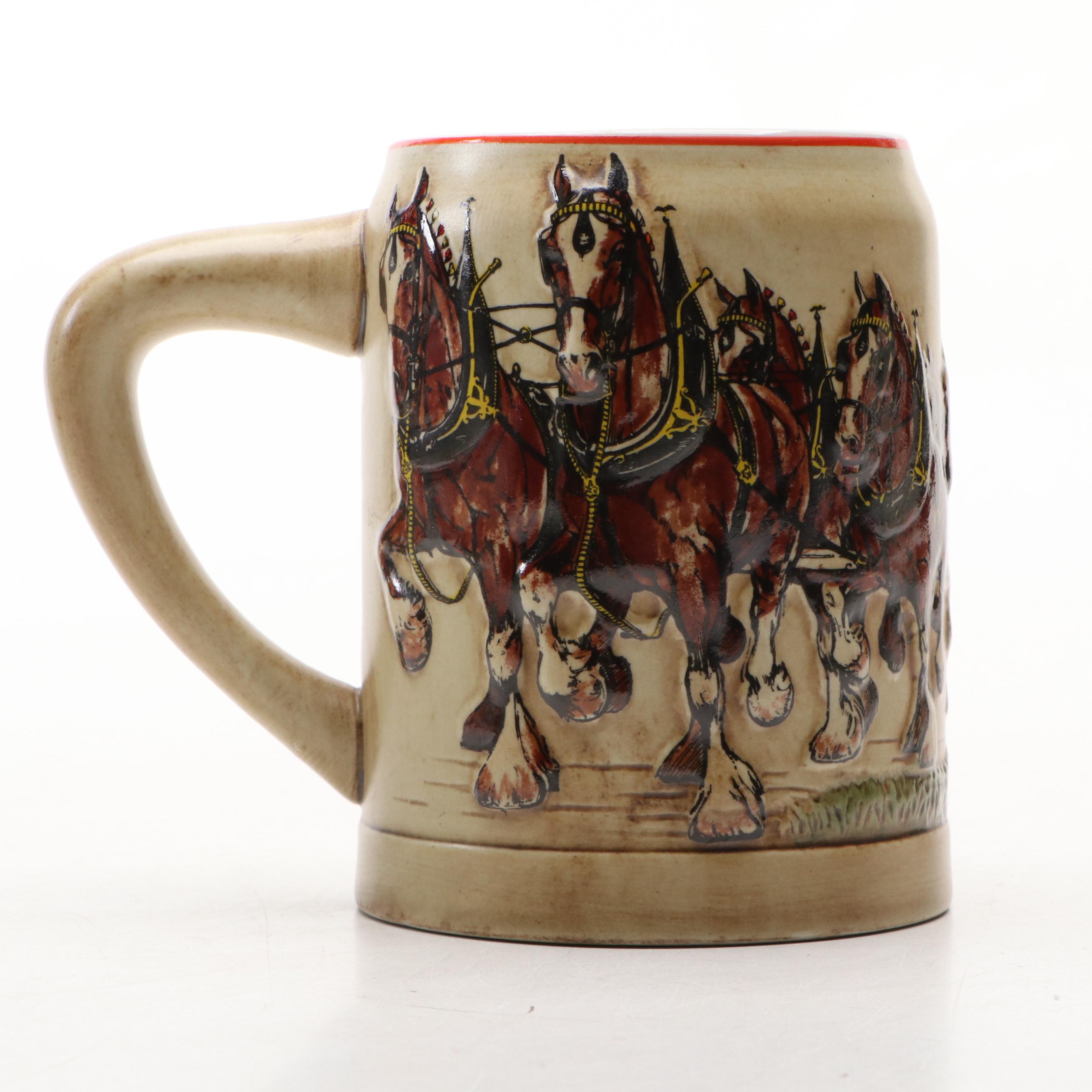 German Beer Steins with Budweiser Clydesdale Ceramic Stein, 20th Century