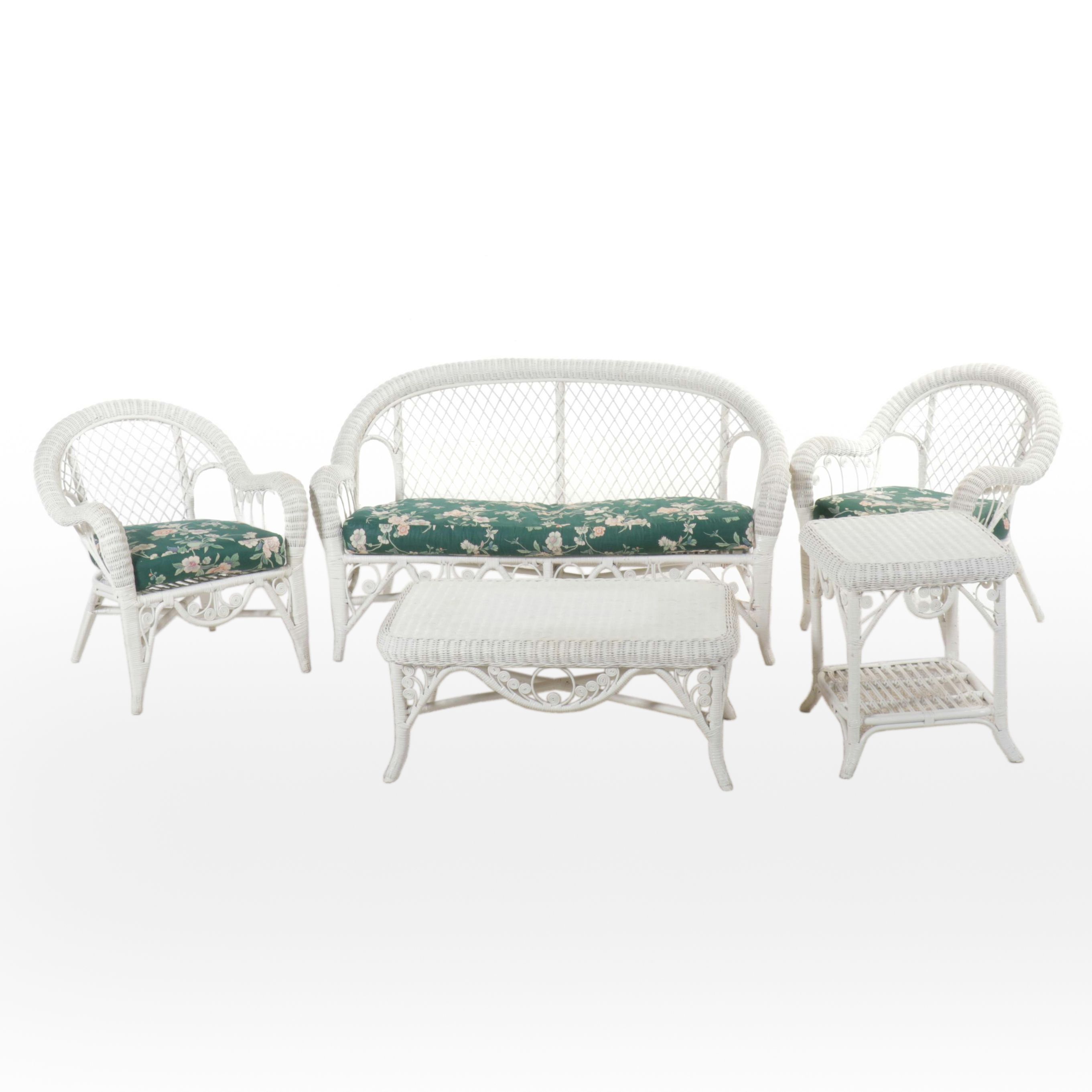 Painted Wicker Five-Piece Seating Group