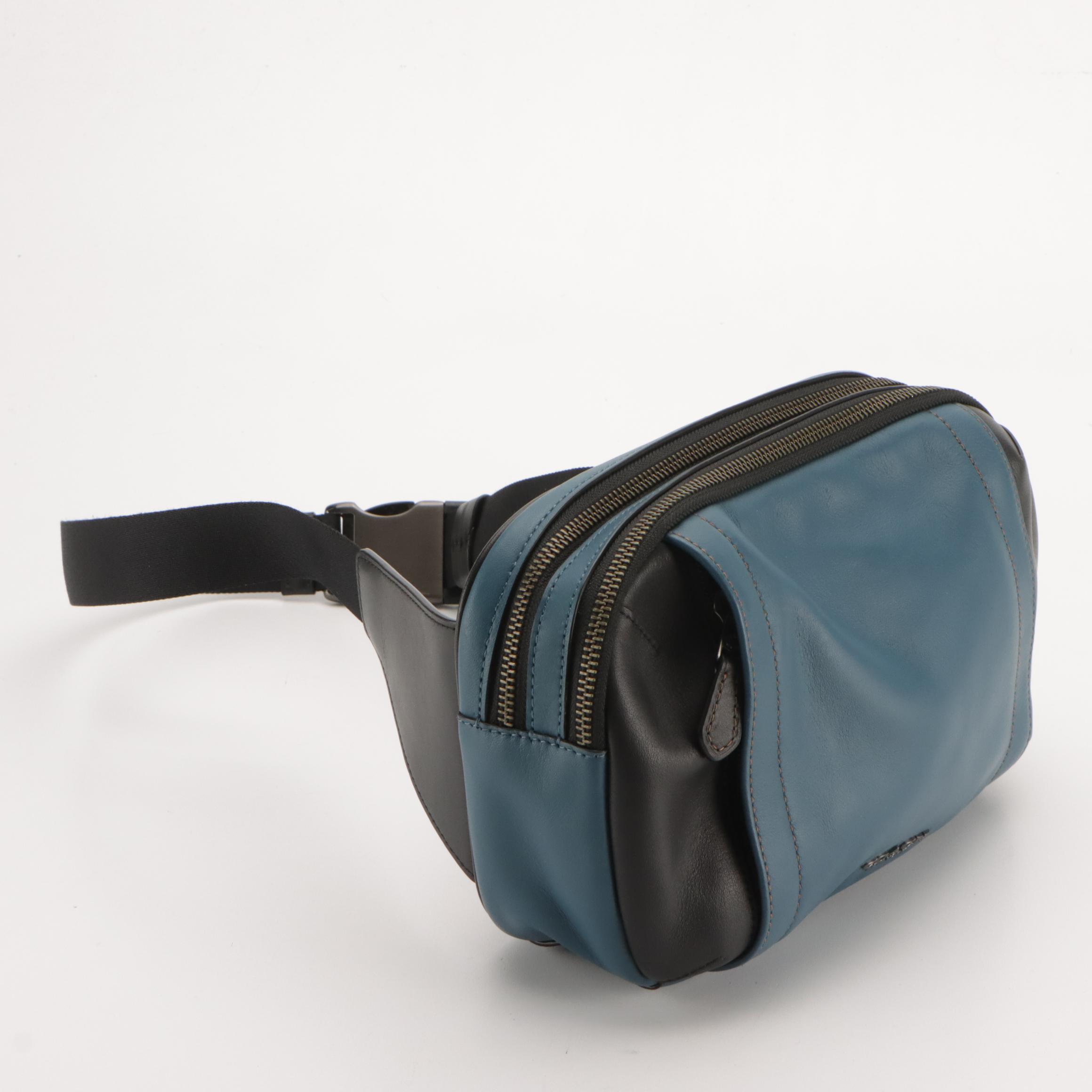 Coach Graham Utility Pack in Blue and Black Colorblock Leather