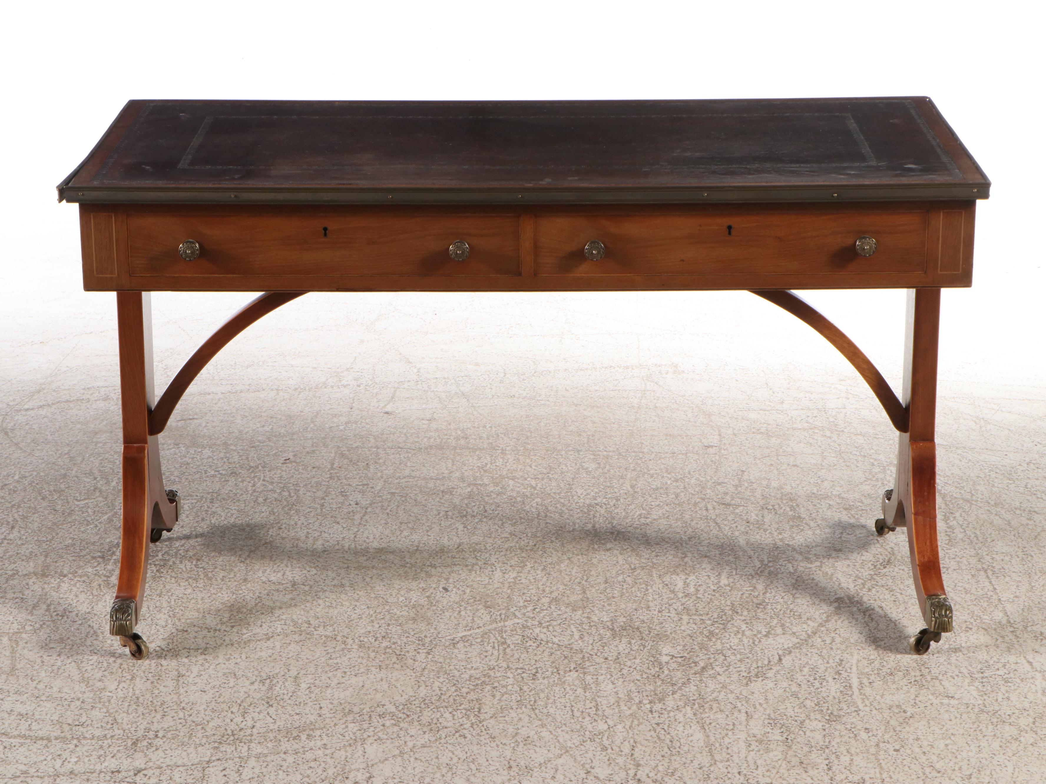 Regency Style Mahogany Writing Table with Leather Top, Mid-20th Century