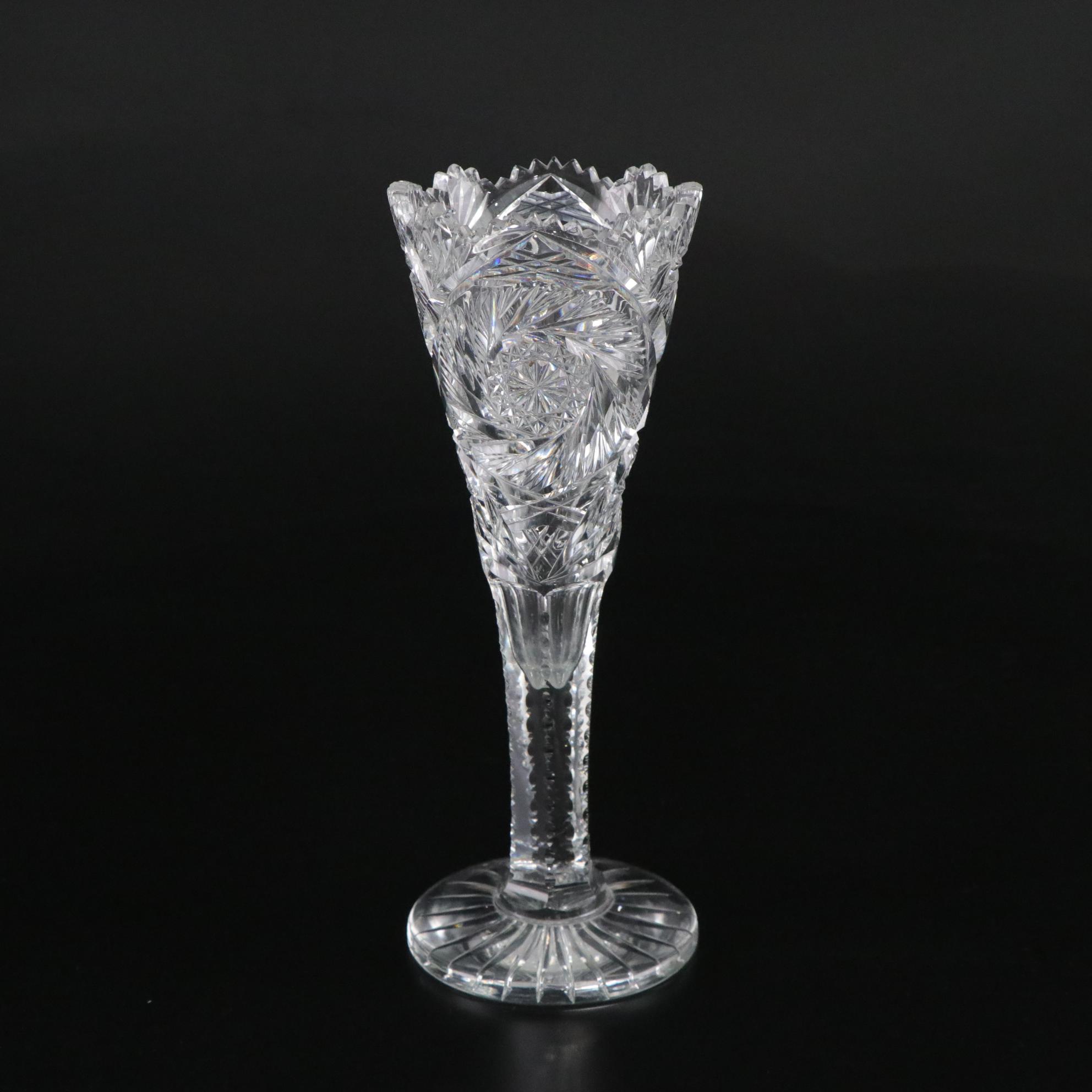 American Brilliant Style Cut Glass Trumpet Vase with Other Bowl and Plate