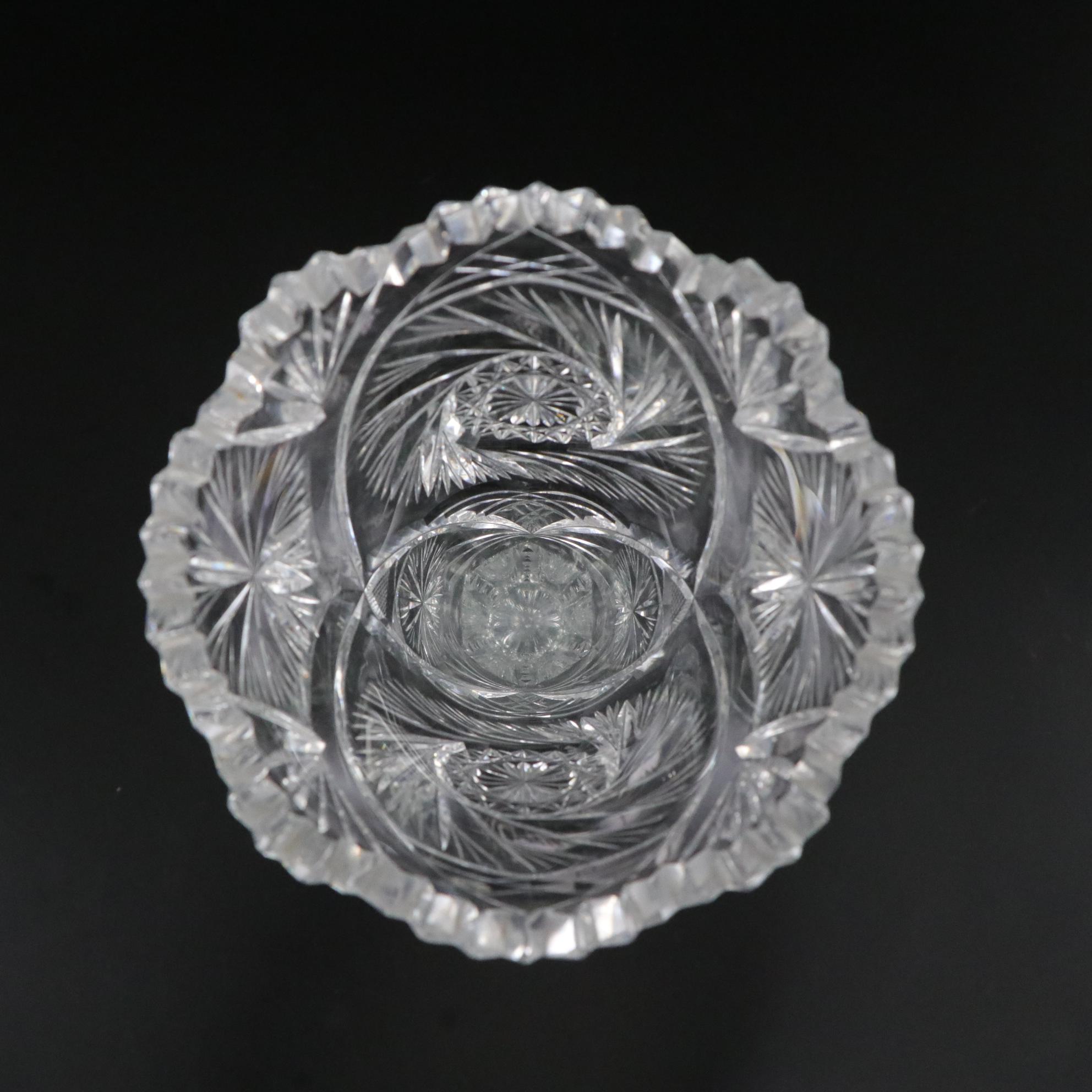 American Brilliant Style Cut Glass Trumpet Vase with Other Bowl and Plate