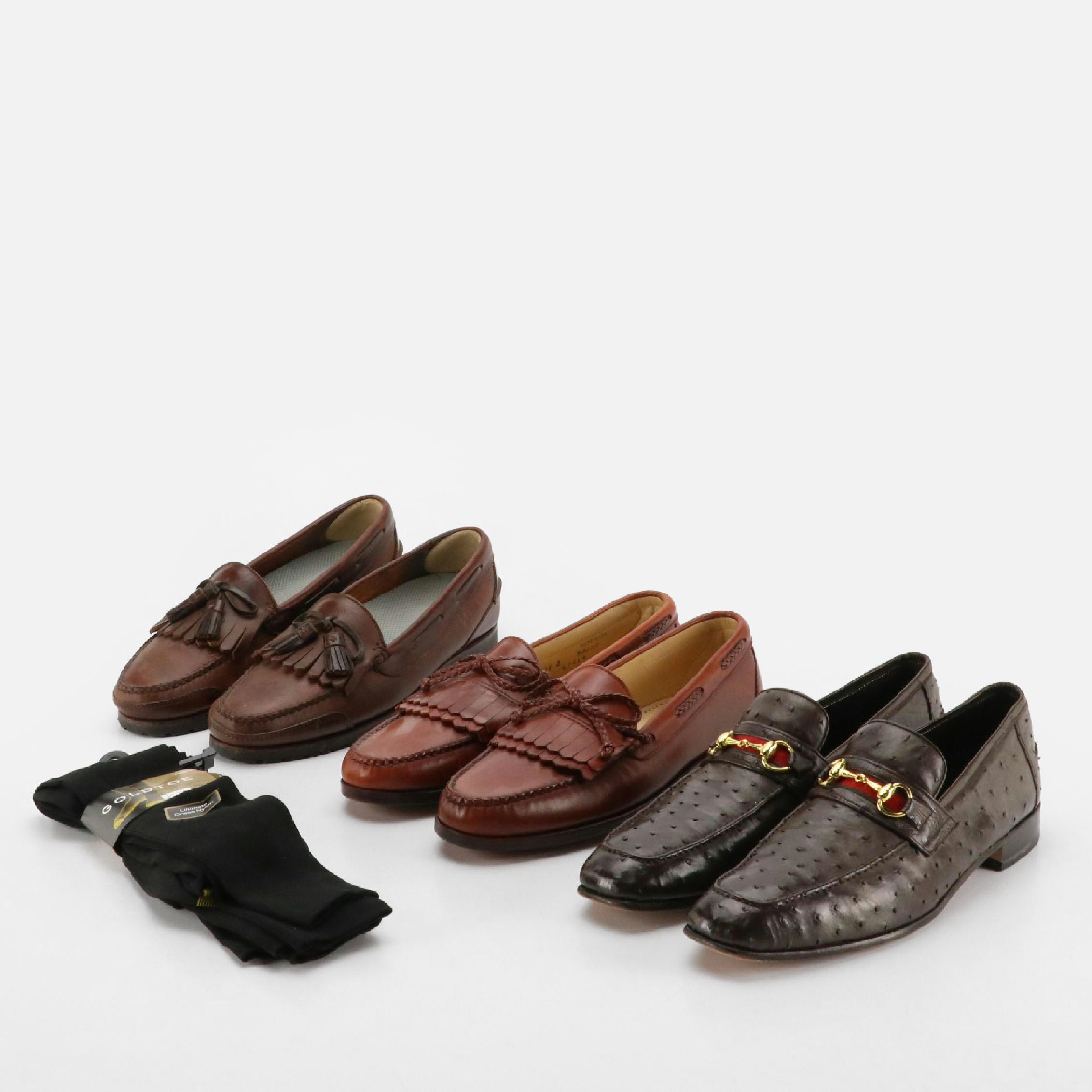 Men's Cole Haan, Allen Edmunds and Other Leather Loafers with Gold Toe Socks