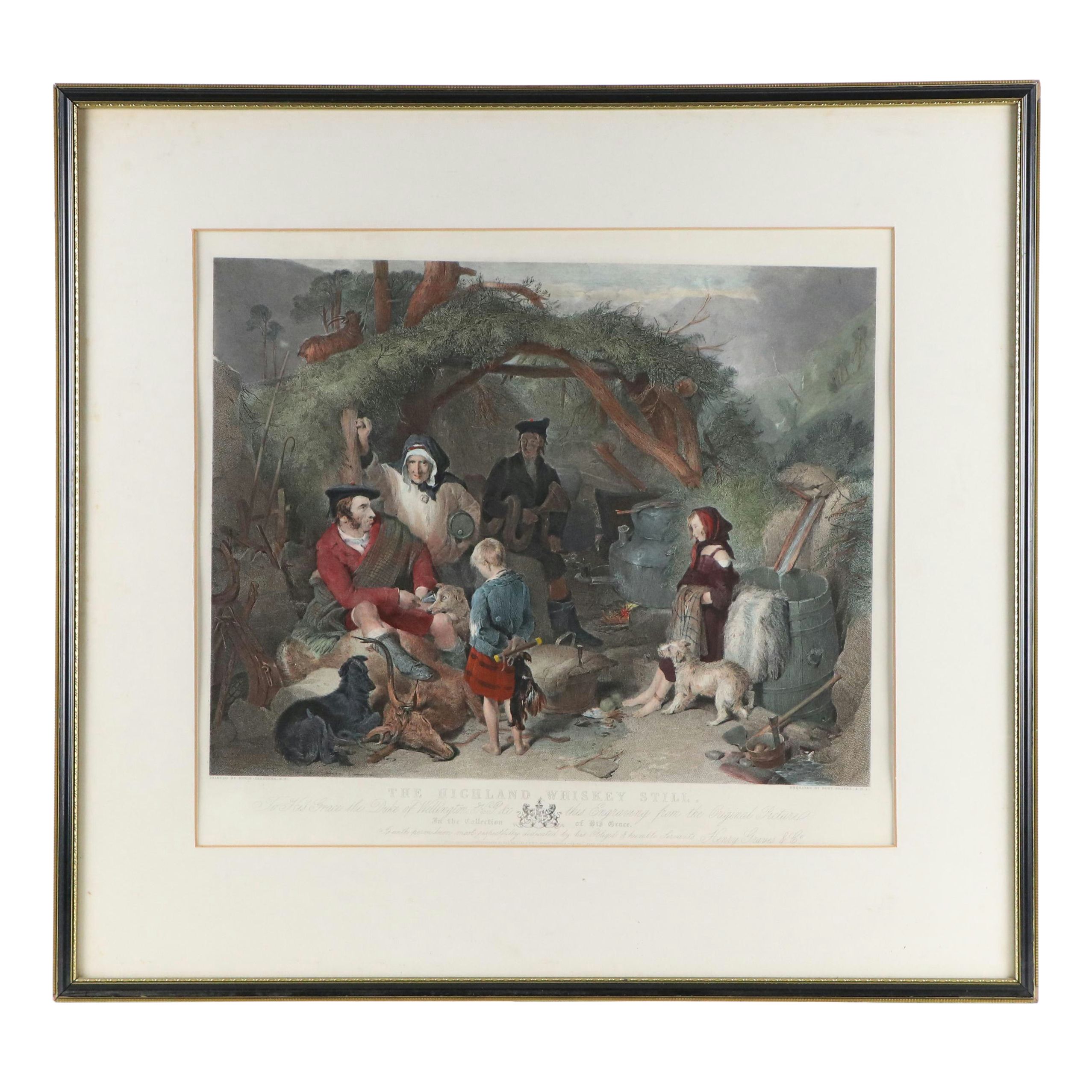 Hand-Colored Engraving After Sir Edwin Landseer "The Highland Whiskey Still"