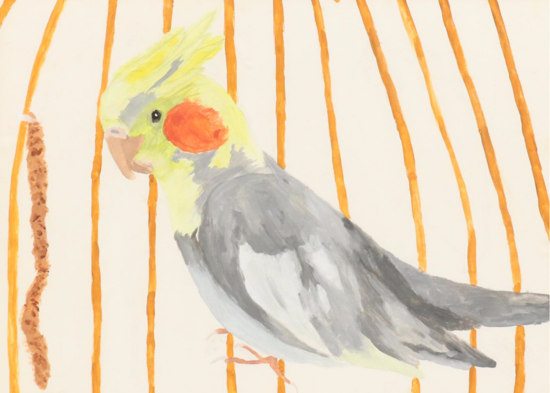 Acrylic Painting of a Cockatiel, 1976
