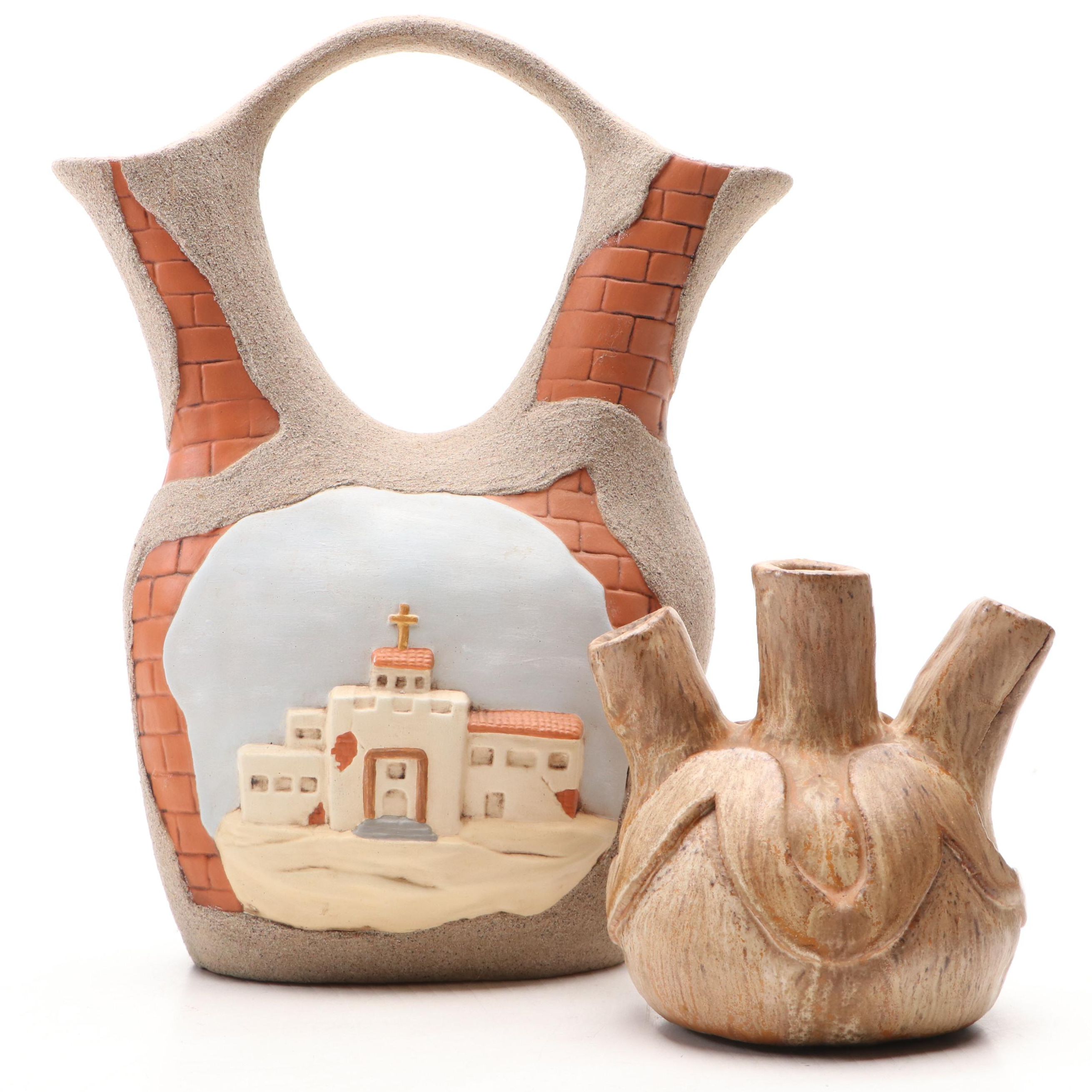 Melanie Ross Southwest Art Pottery Wedding Vase with Earthenware Bud Vase