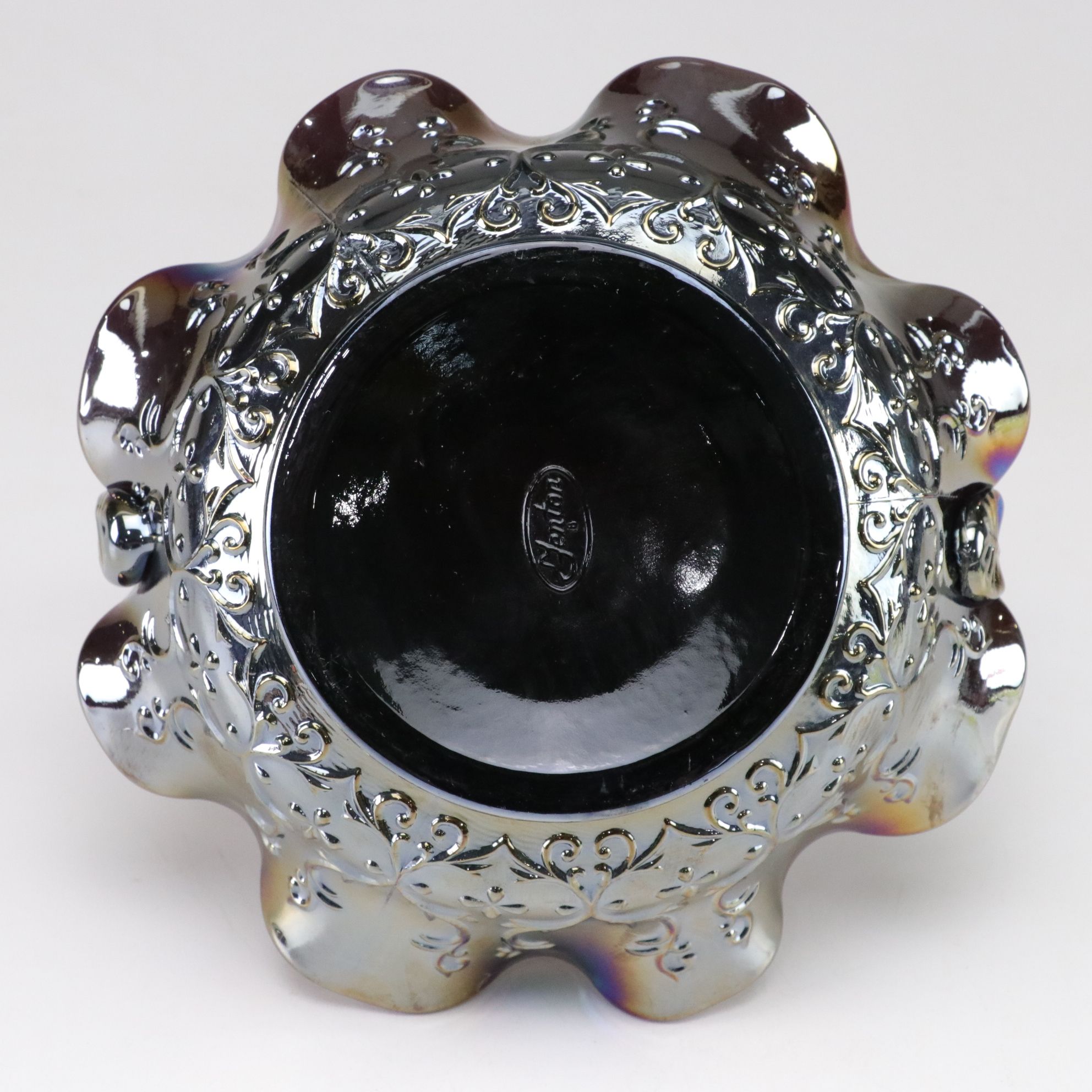 Uranium Glass Dish with Carnival Glass Flower Basket & More