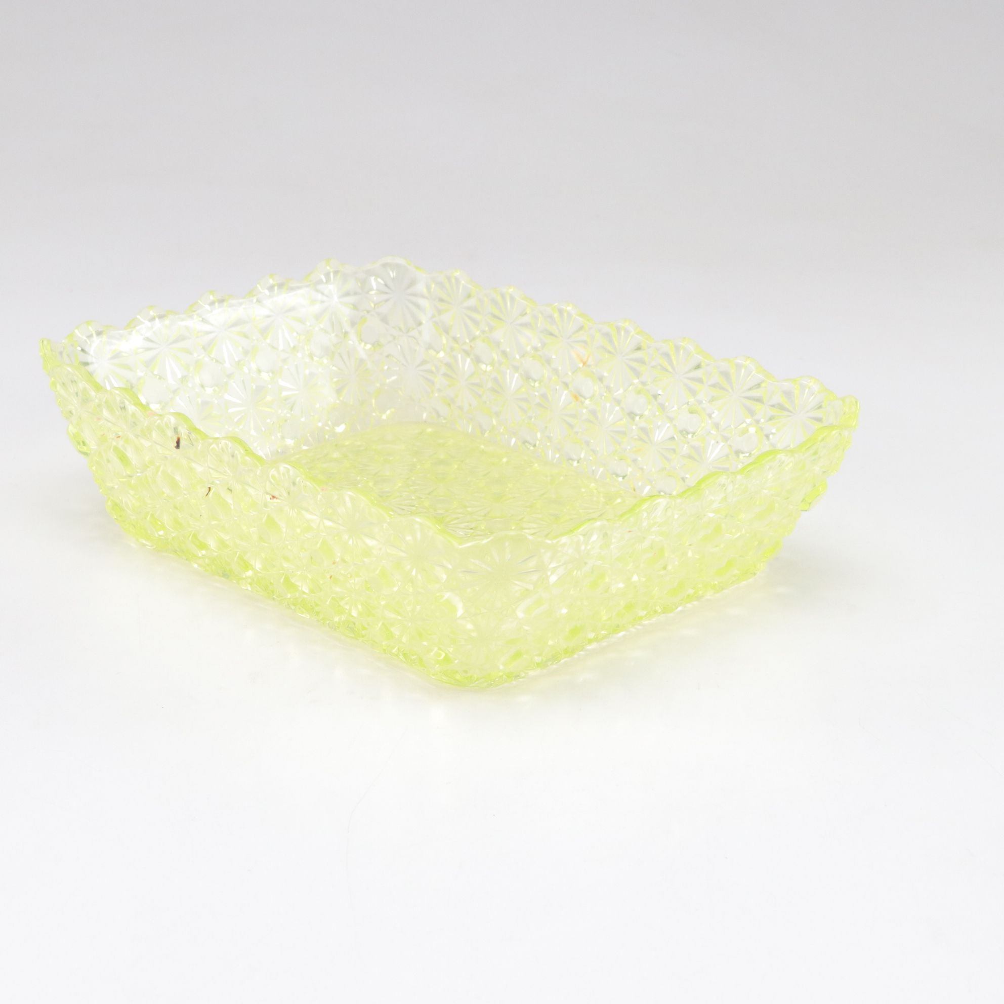 Uranium Glass Dish with Carnival Glass Flower Basket & More