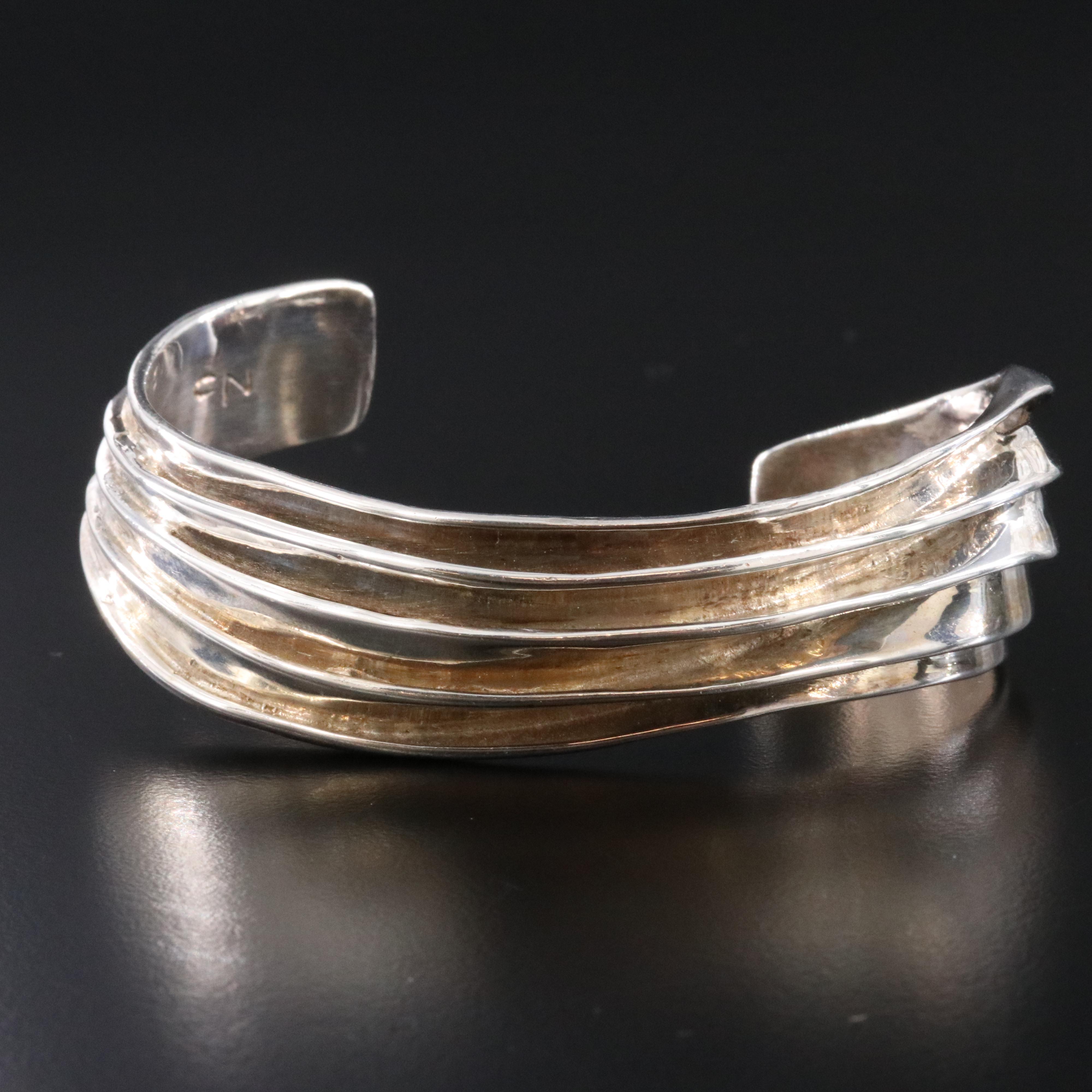 Clifton L Nicholson Hand Wrought Sterling Wave Cuff