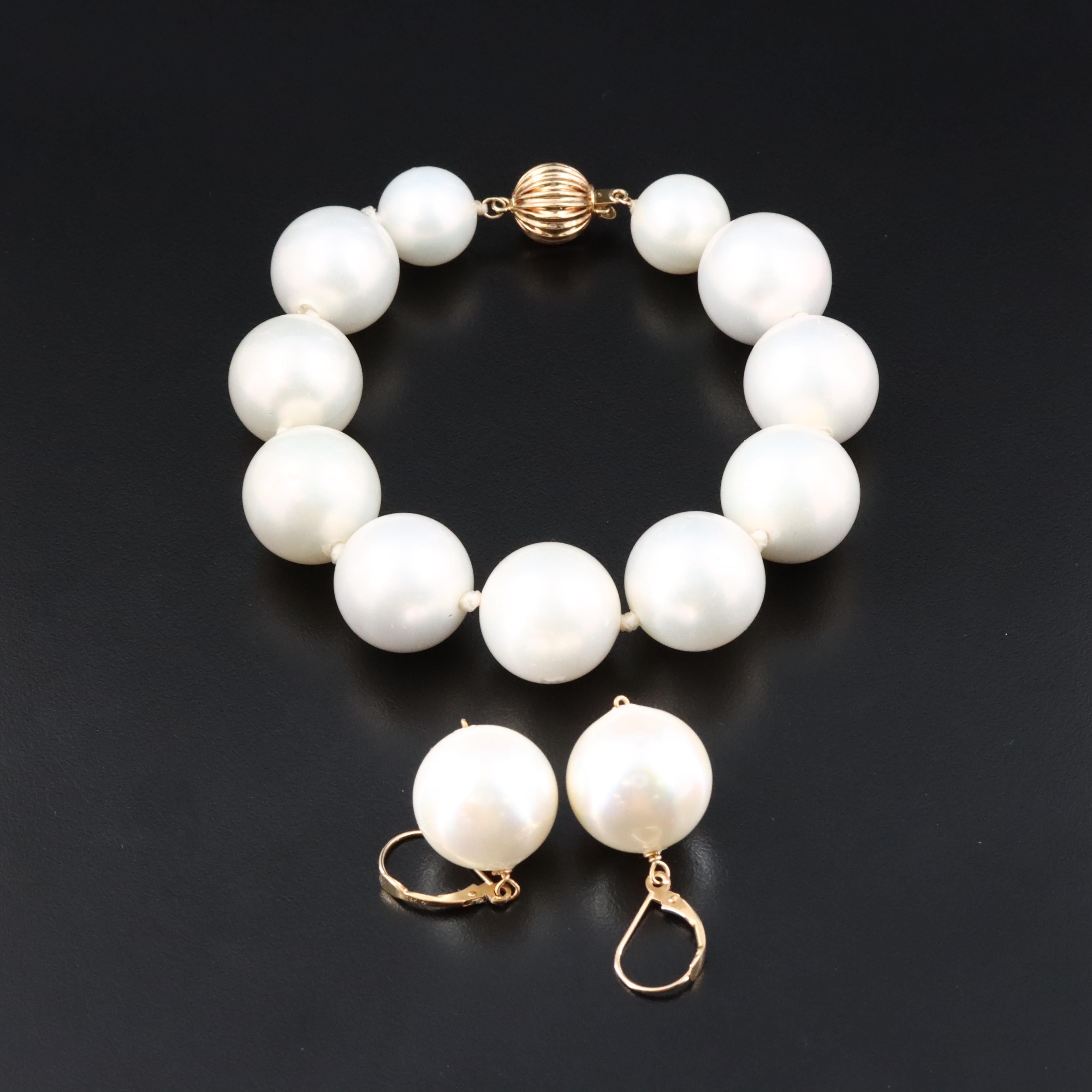 Faux Pearl Bracelet and Earrings with 14K Clasps