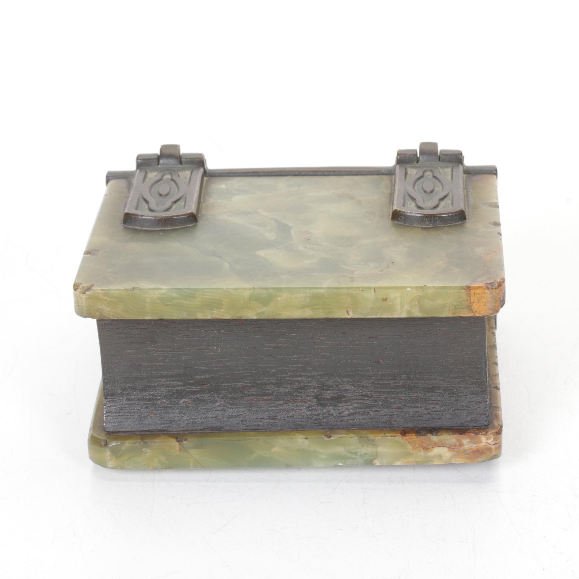 Banded Calcite and Cast Iron Book-Shaped Keepsake Box