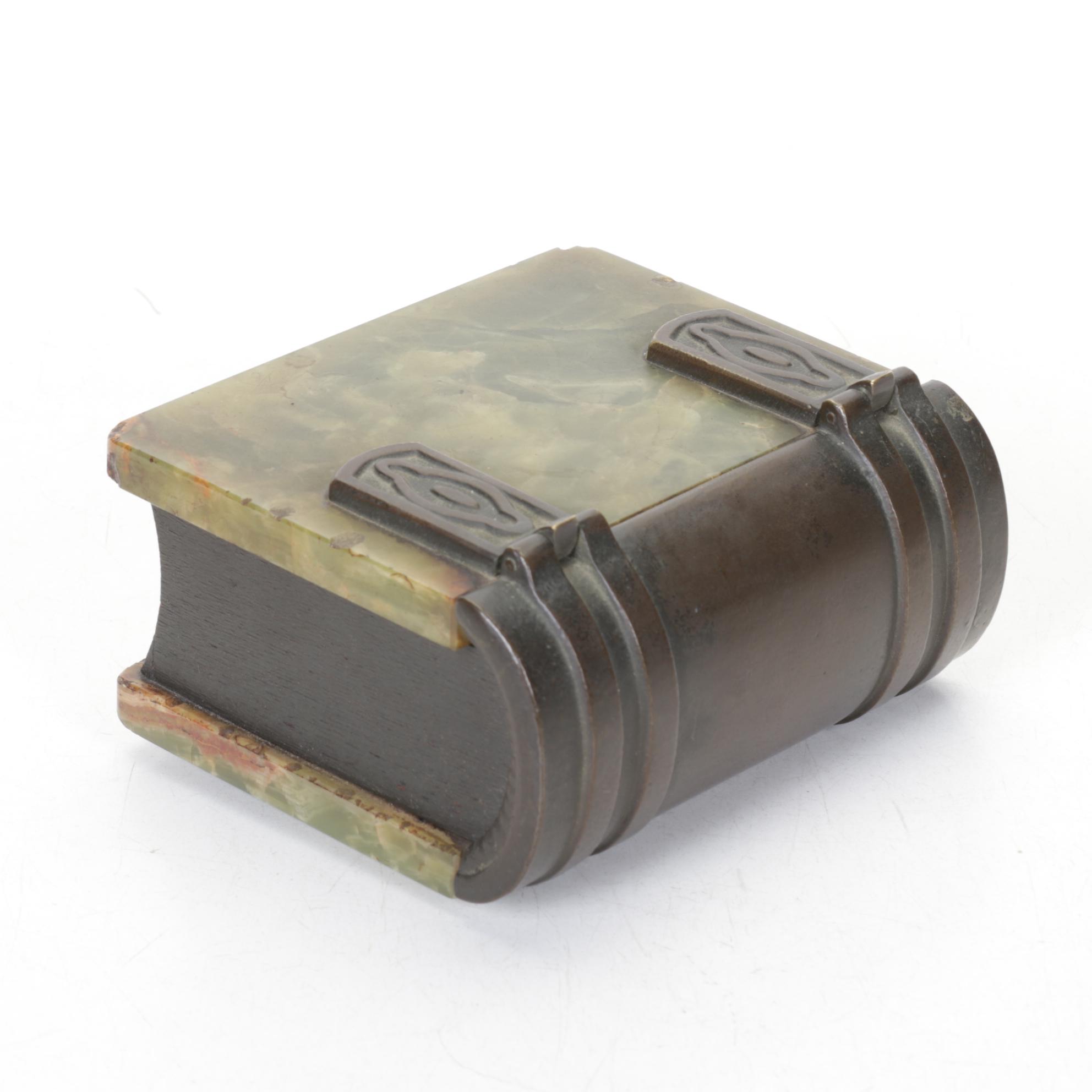 Banded Calcite and Cast Iron Book-Shaped Keepsake Box