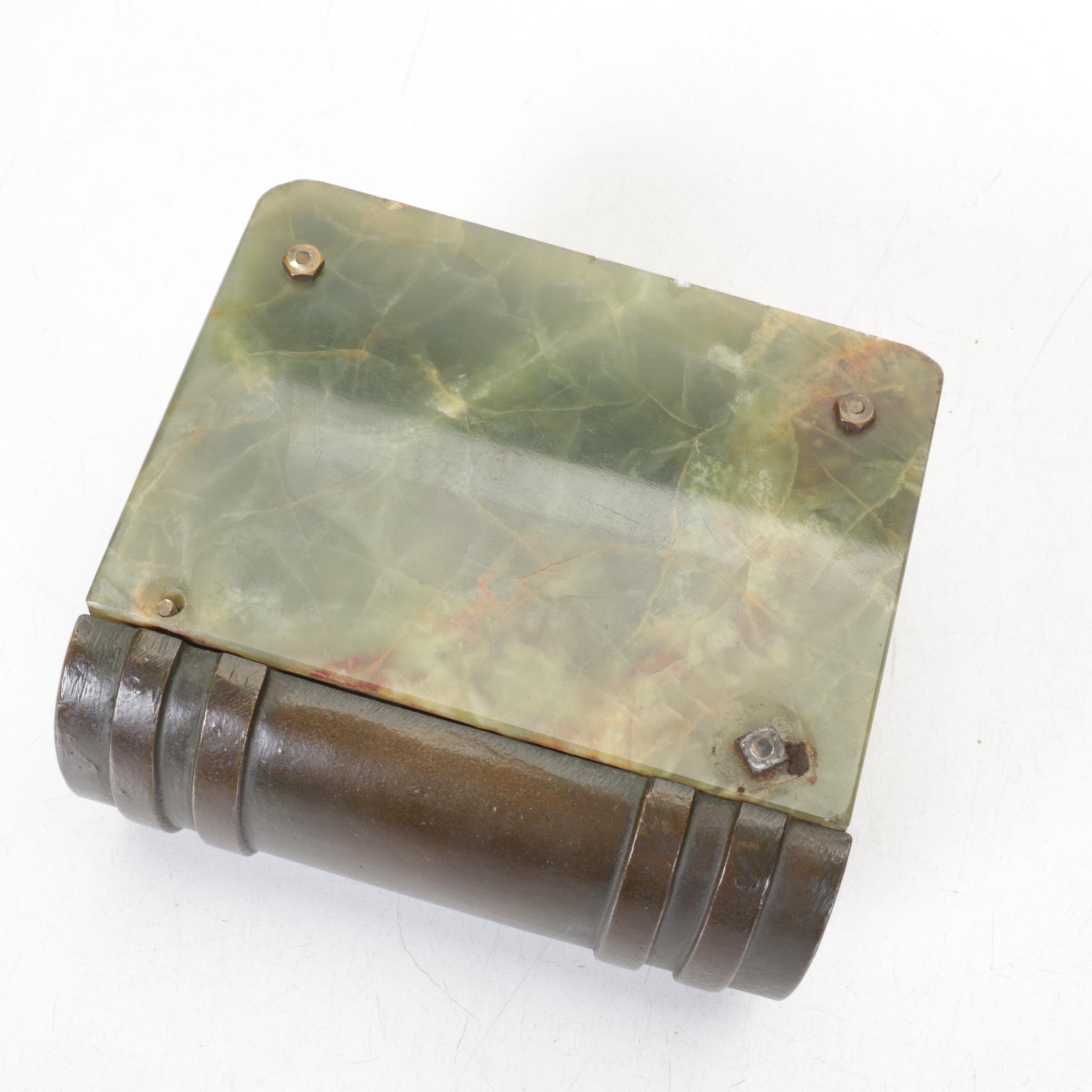 Banded Calcite and Cast Iron Book-Shaped Keepsake Box