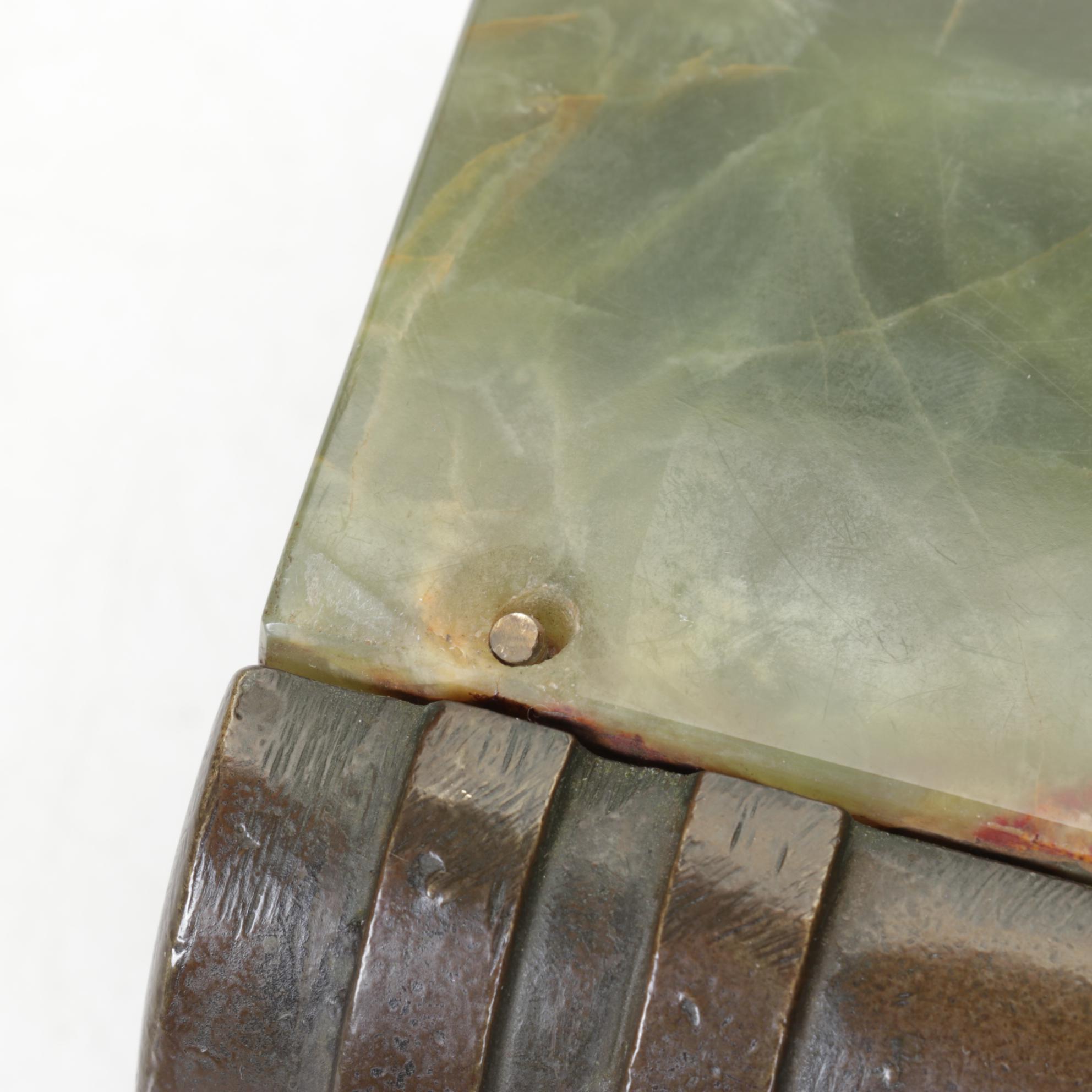 Banded Calcite and Cast Iron Book-Shaped Keepsake Box