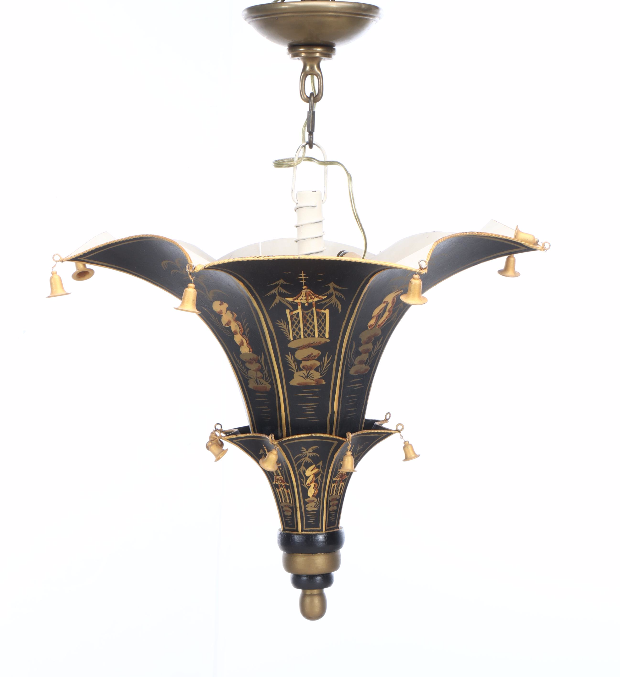 Japonesque Style Painted Pagoda Pendant Light