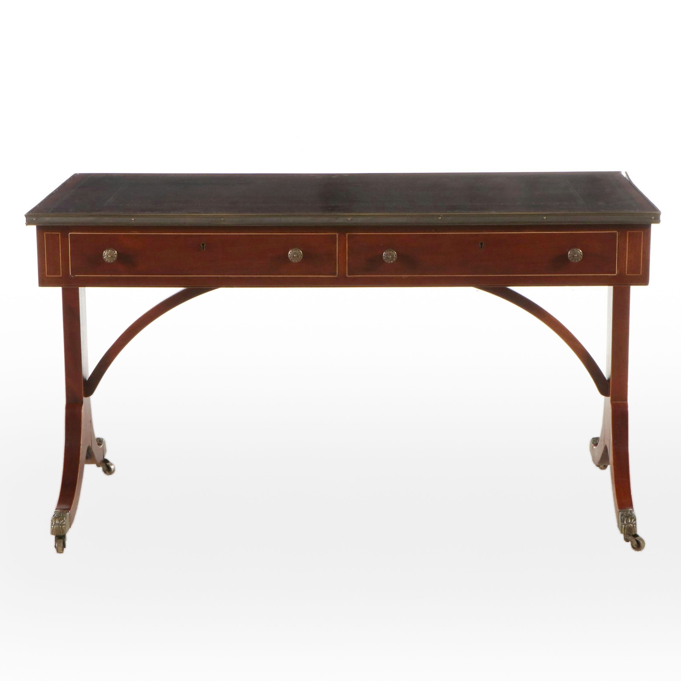 Regency Style Mahogany Writing Table with Leather Top, Mid-20th Century