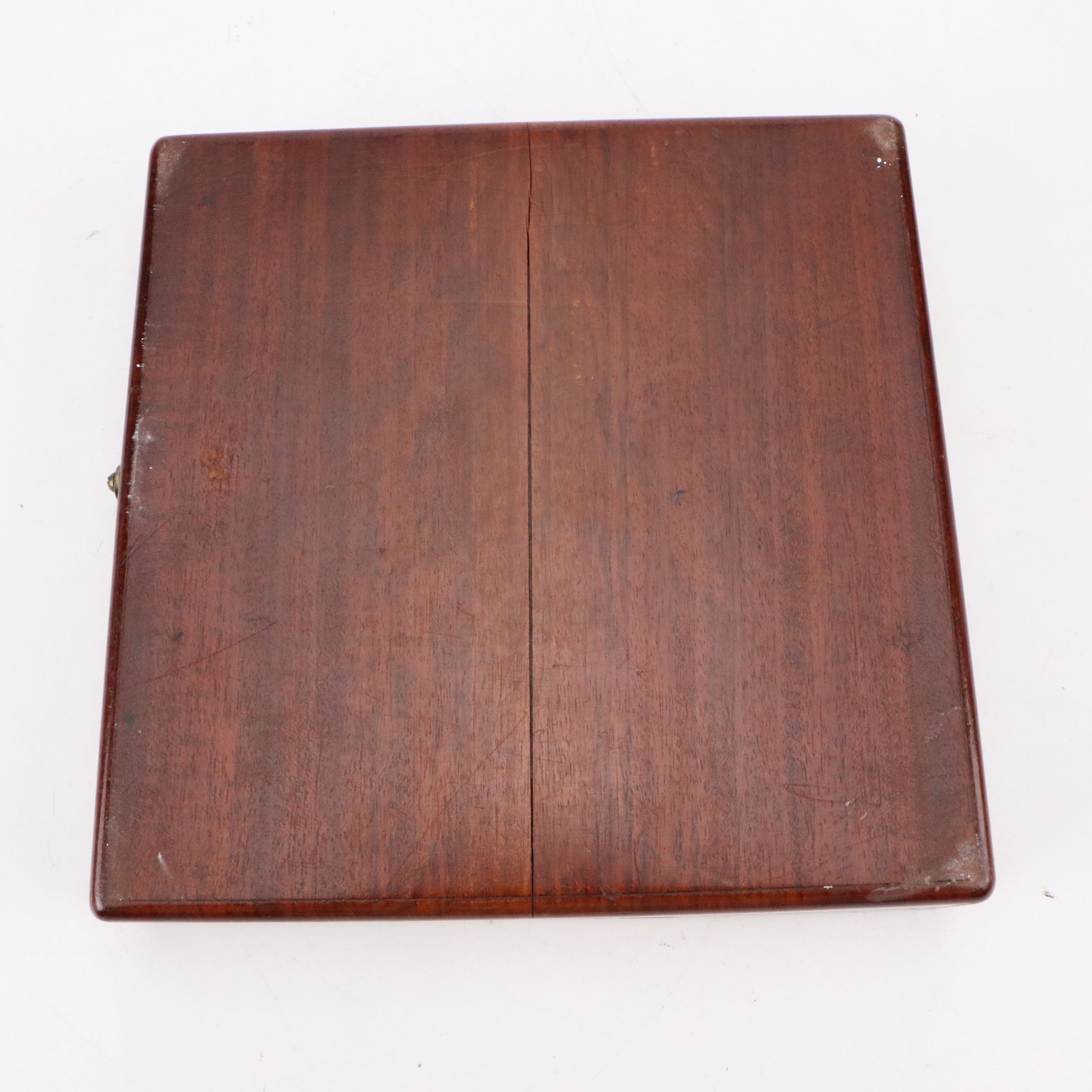 Walnut and Glass Beaded Game Box with Celluloid Tokens and Magnifying Glass