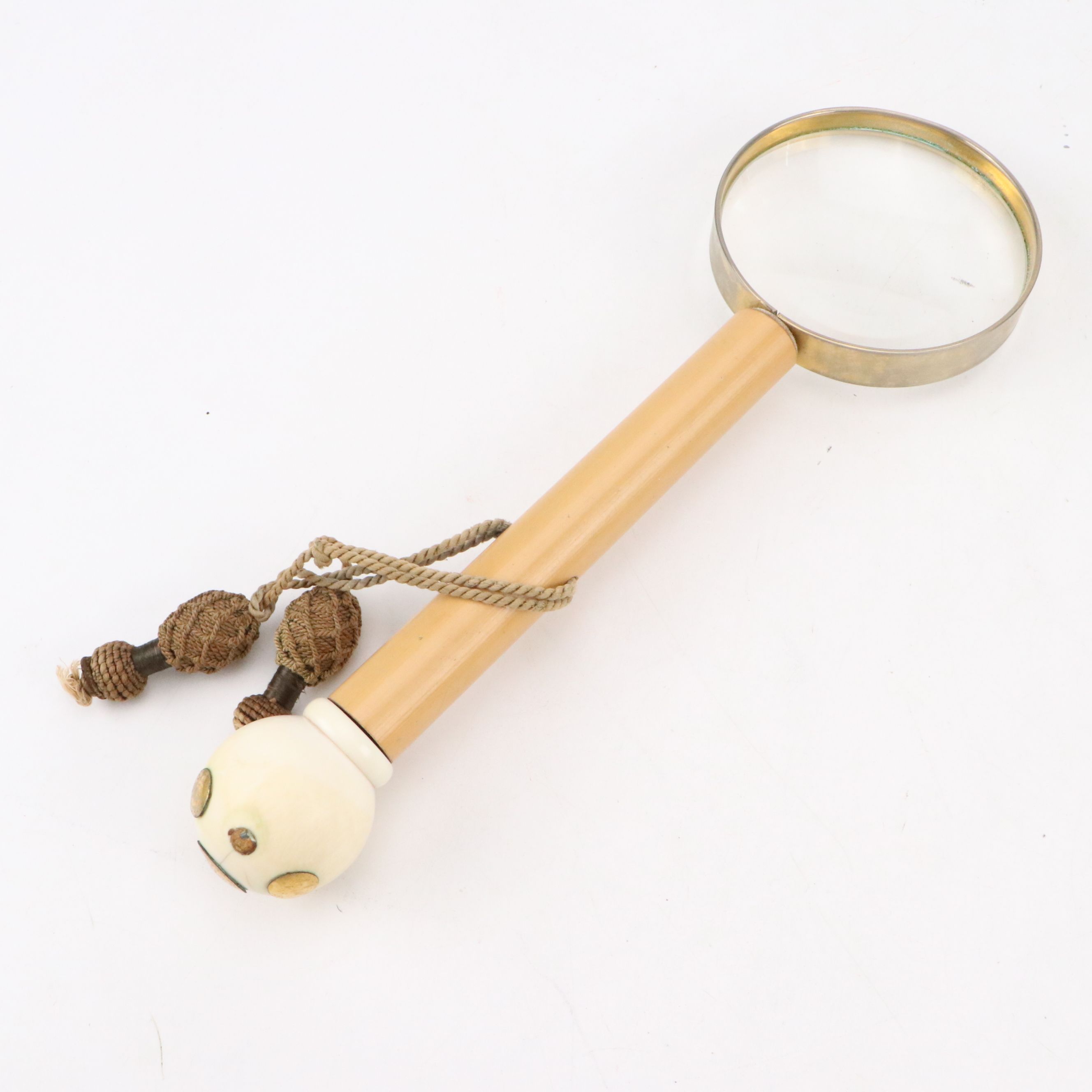 Walnut and Glass Beaded Game Box with Celluloid Tokens and Magnifying Glass