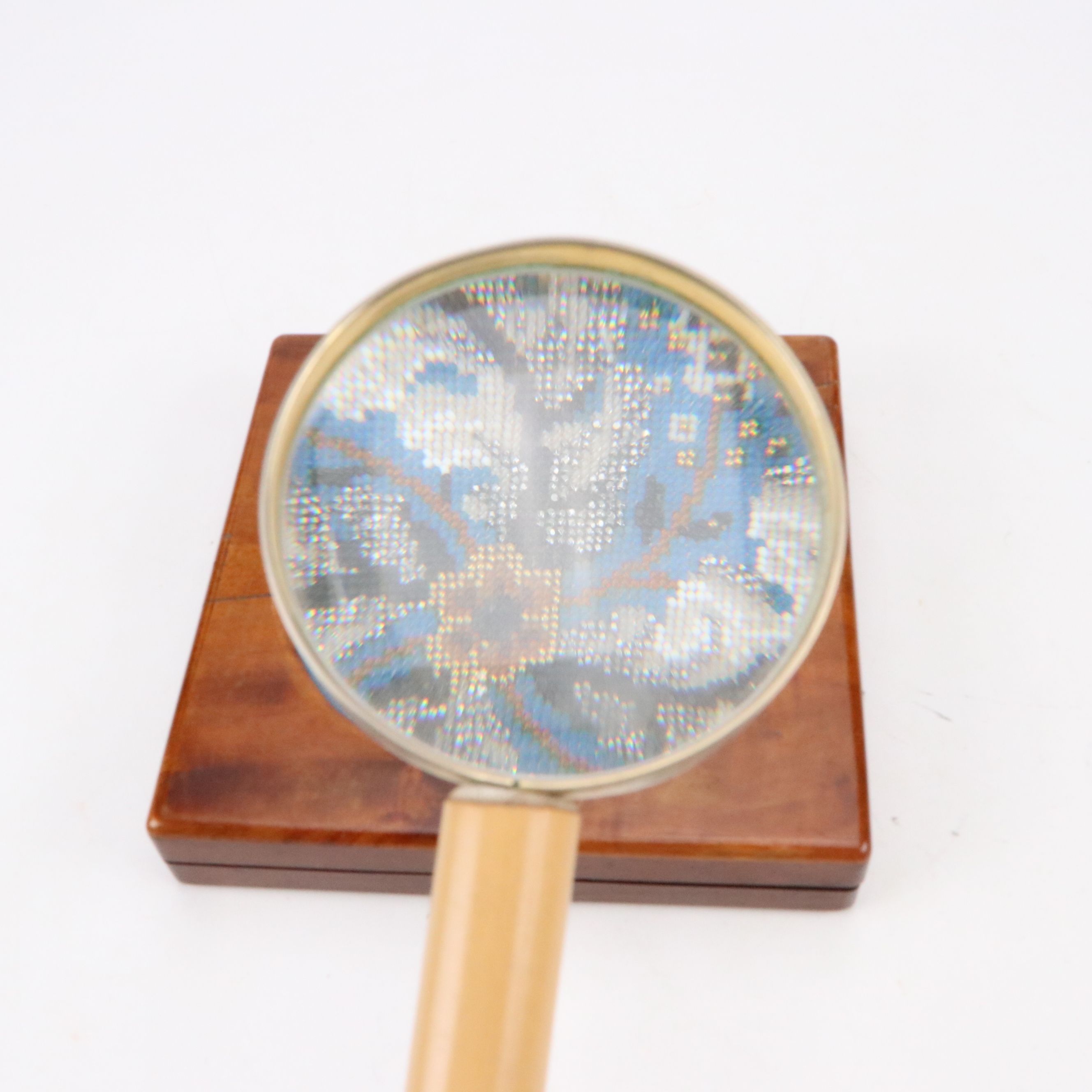 Walnut and Glass Beaded Game Box with Celluloid Tokens and Magnifying Glass