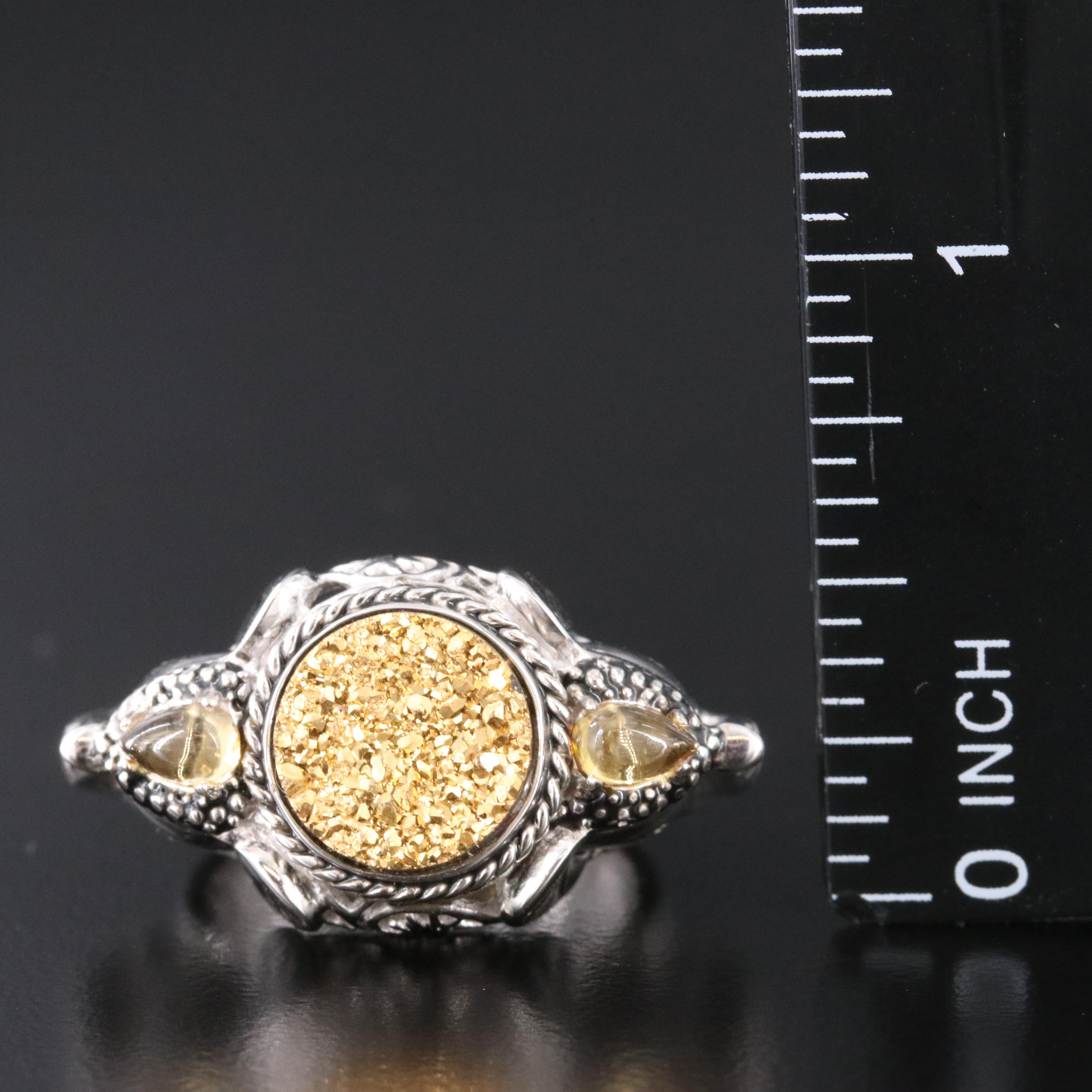Sajen Sterling Druzy and Citrine Ring with Elephant Shoulders