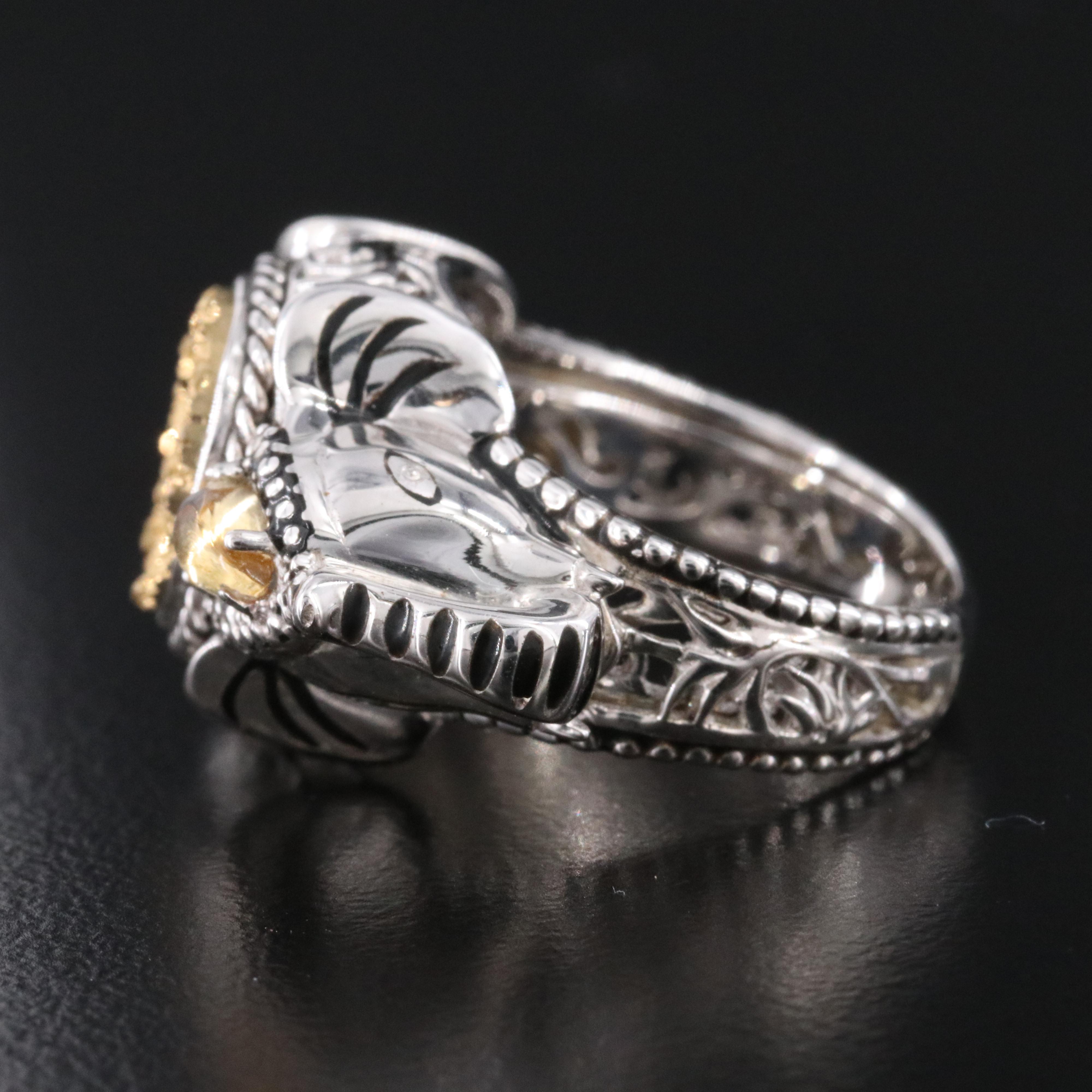 Sajen Sterling Druzy and Citrine Ring with Elephant Shoulders