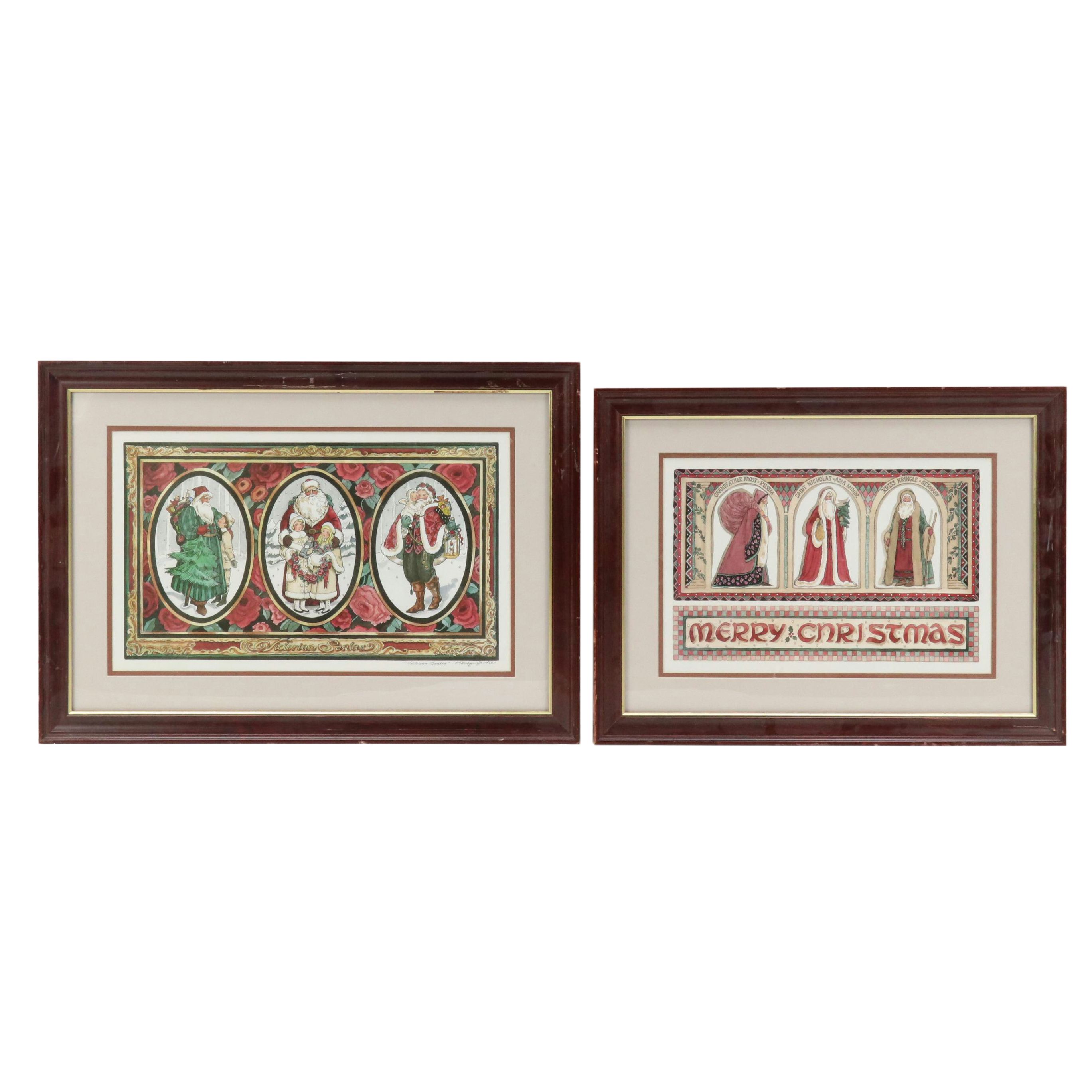 Seasonal Offset Lithographs "Merry Christmas" and "Victorian Santas"