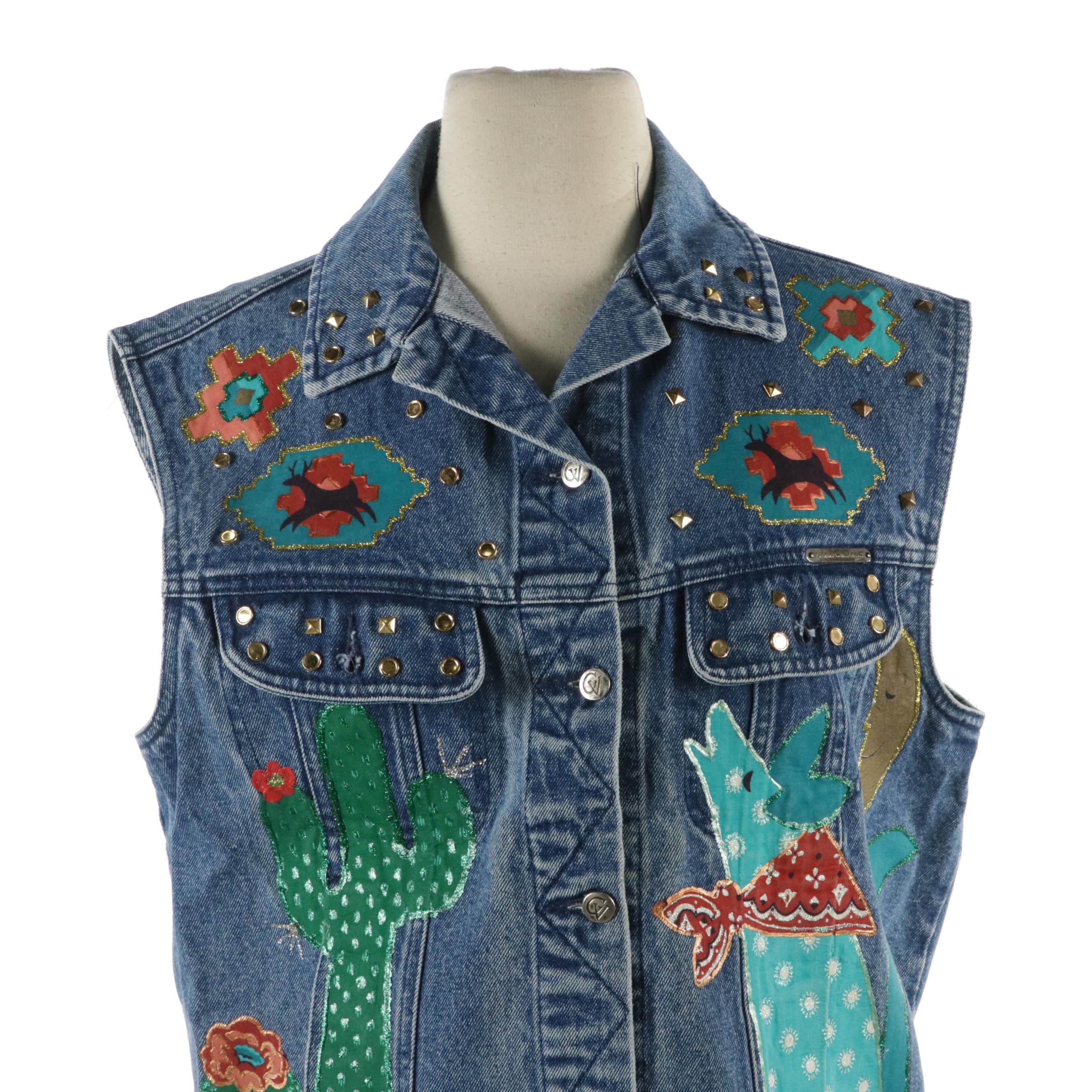 J. Jill Polka Dot Flare Dress, Chico's Distressed Skinny Jeans, Other Denim Vest