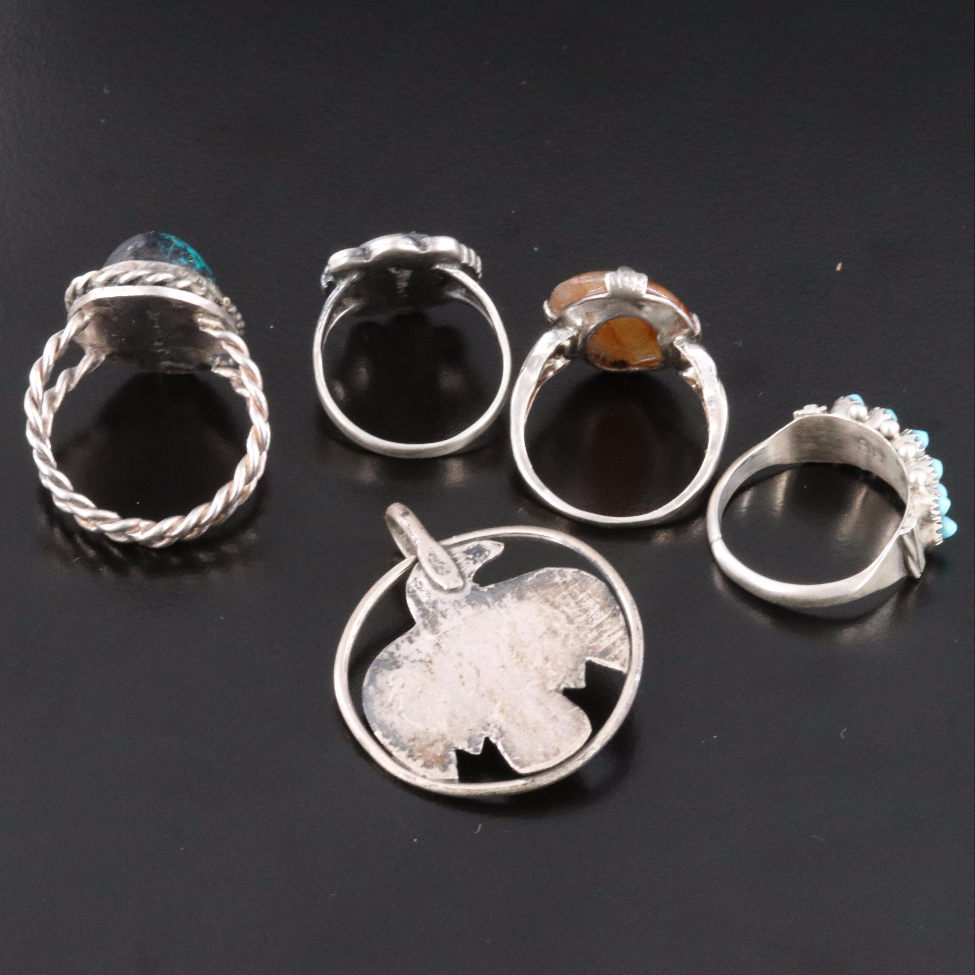 Sterling Rings and Pendant Including Vintage, Western and Turquoise