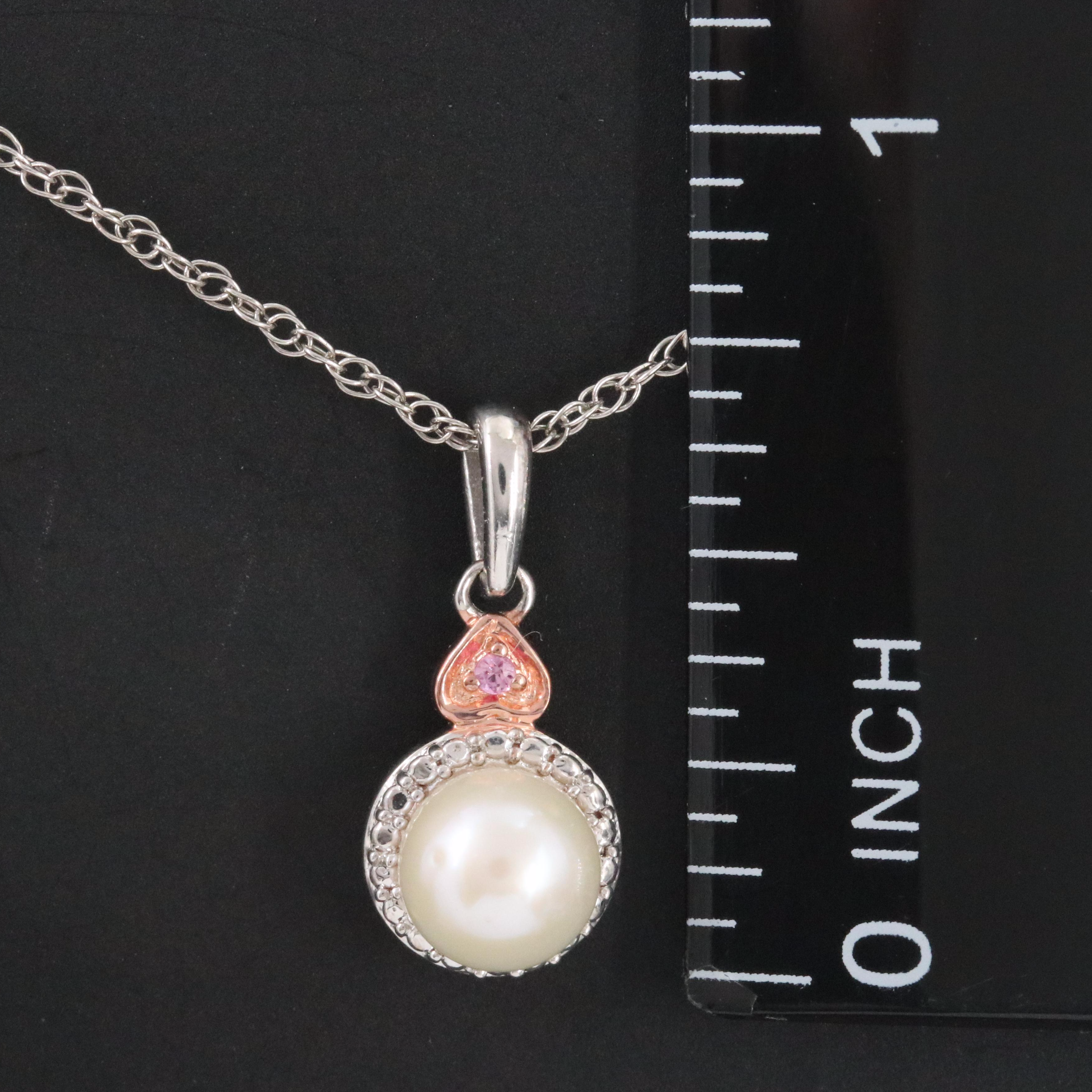 Sterling Pearl and Sapphire Pendant Necklace