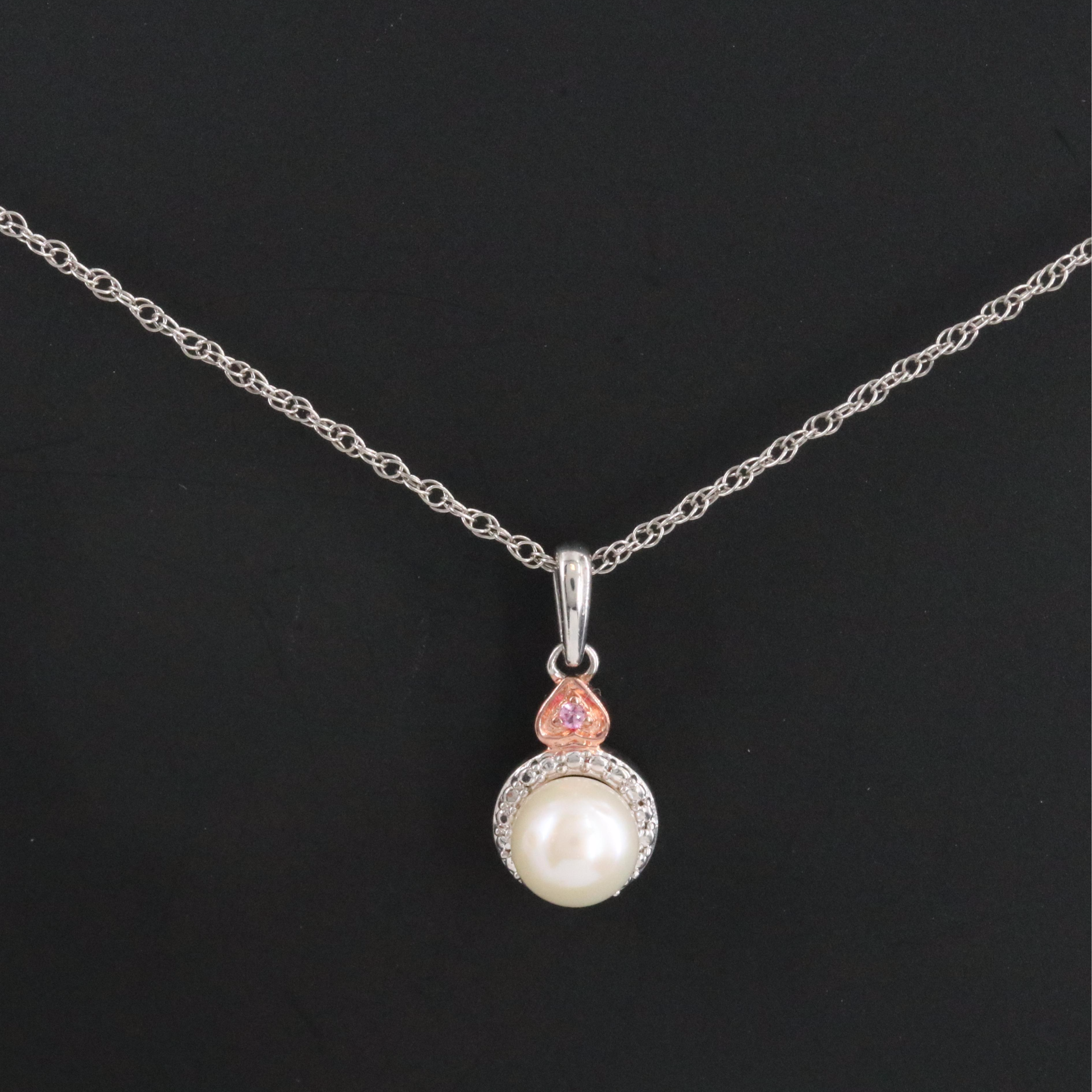 Sterling Pearl and Sapphire Pendant Necklace