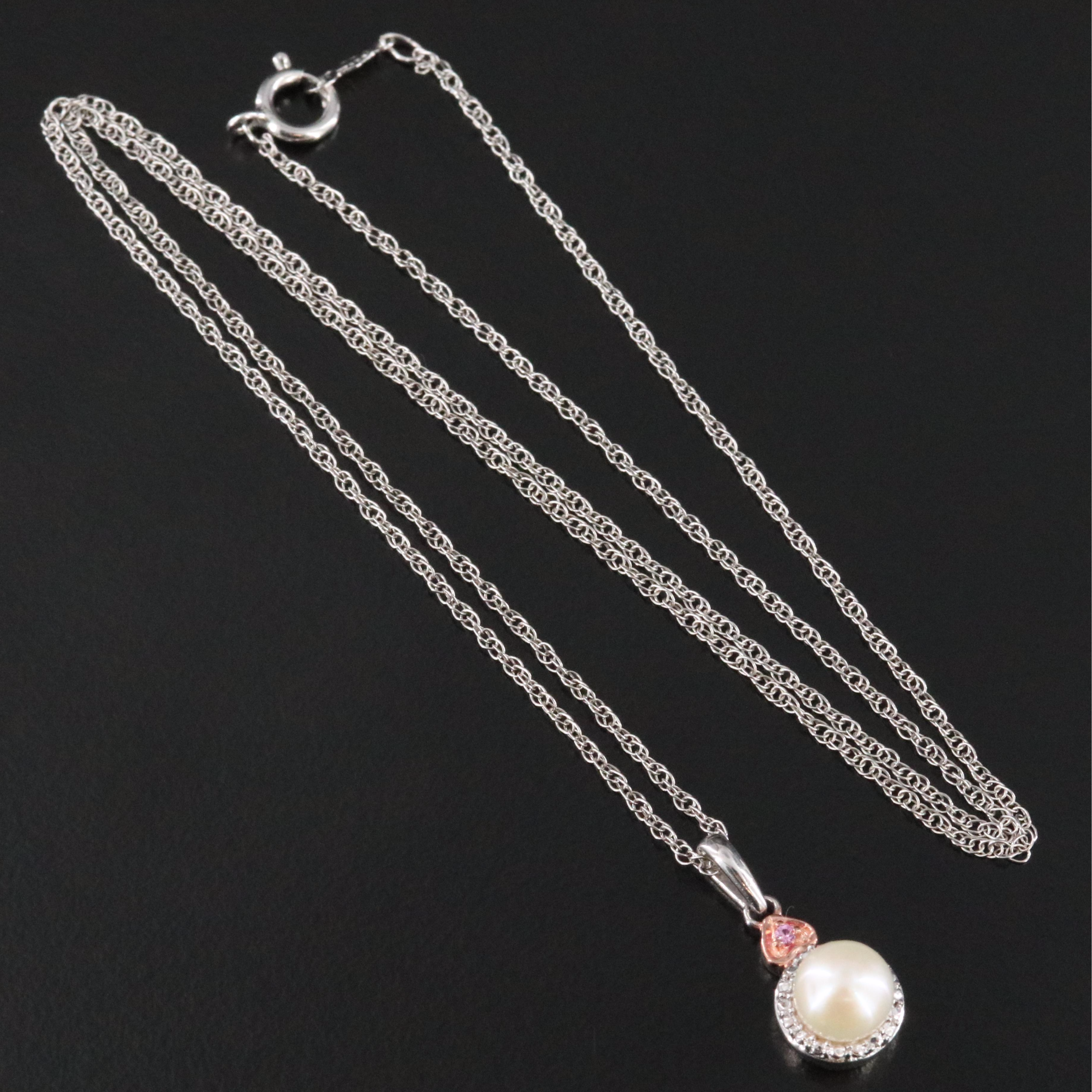 Sterling Pearl and Sapphire Pendant Necklace