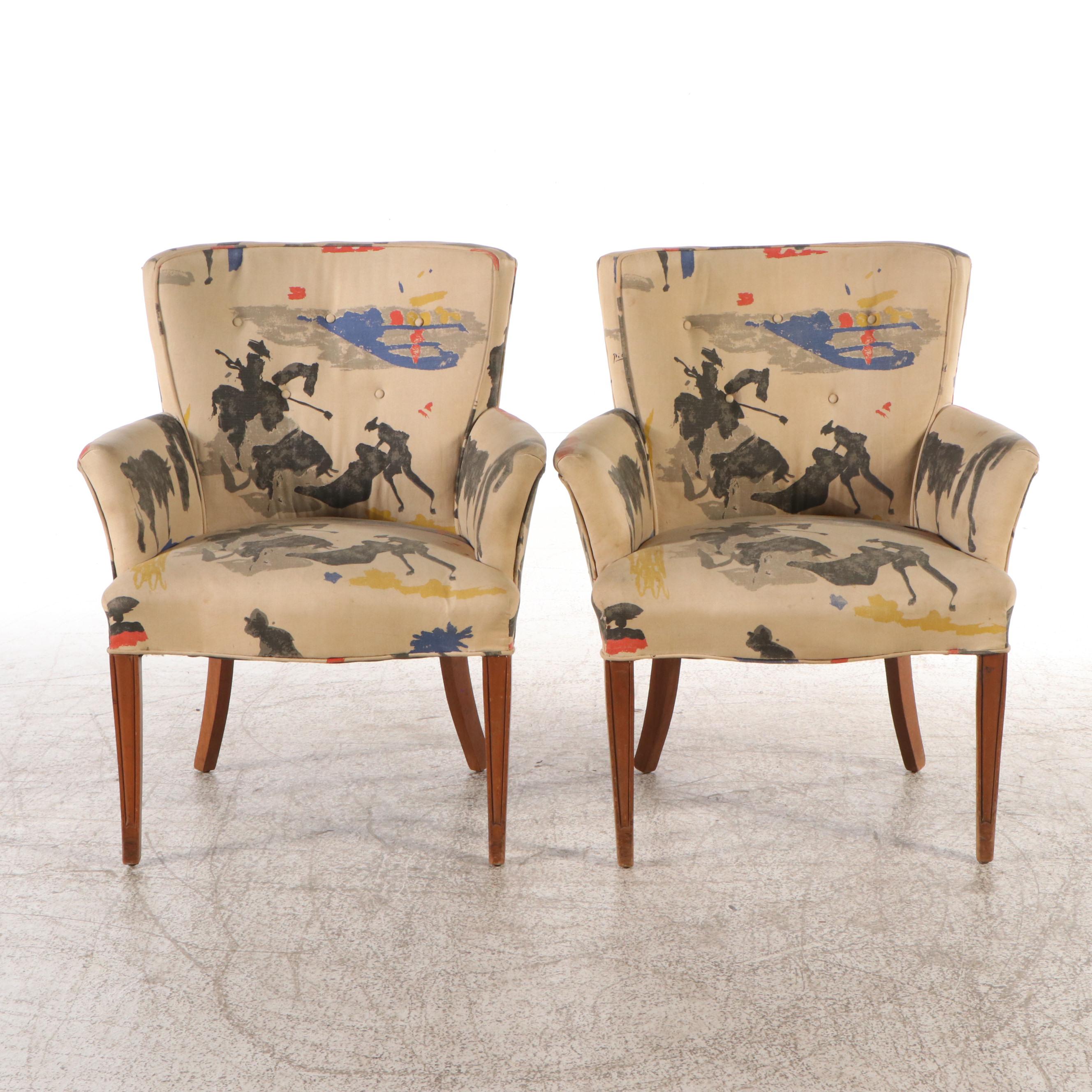 Pair of Pablo Picasso's "Bullfighter" Upholstered Armchairs with Cushions