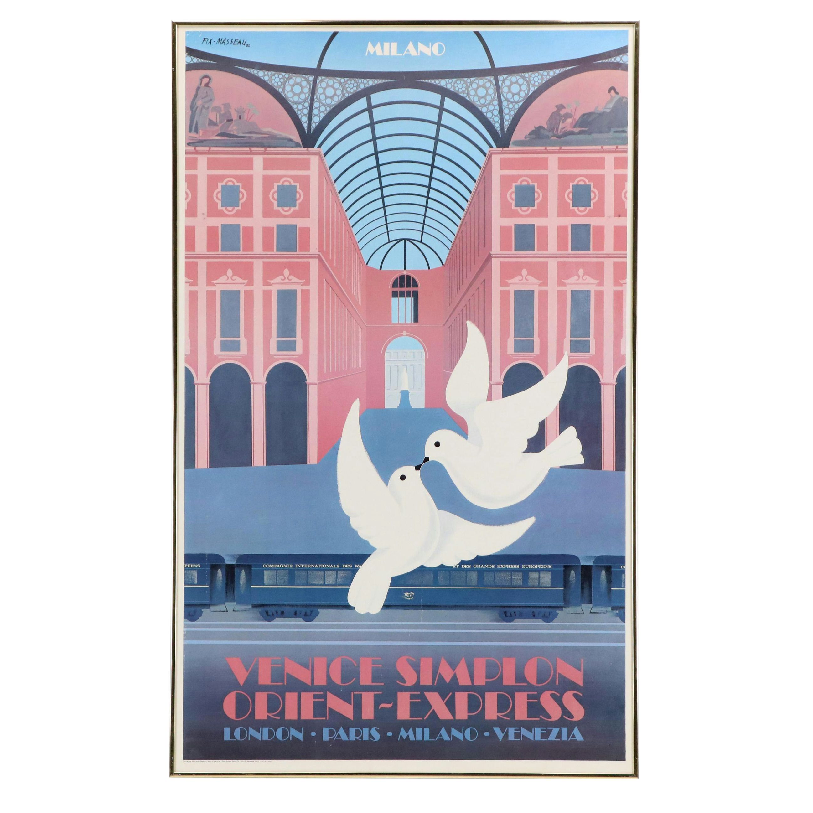 Milano Italy Railway Travel Poster "Venice Simplon Orient-Express," 1982