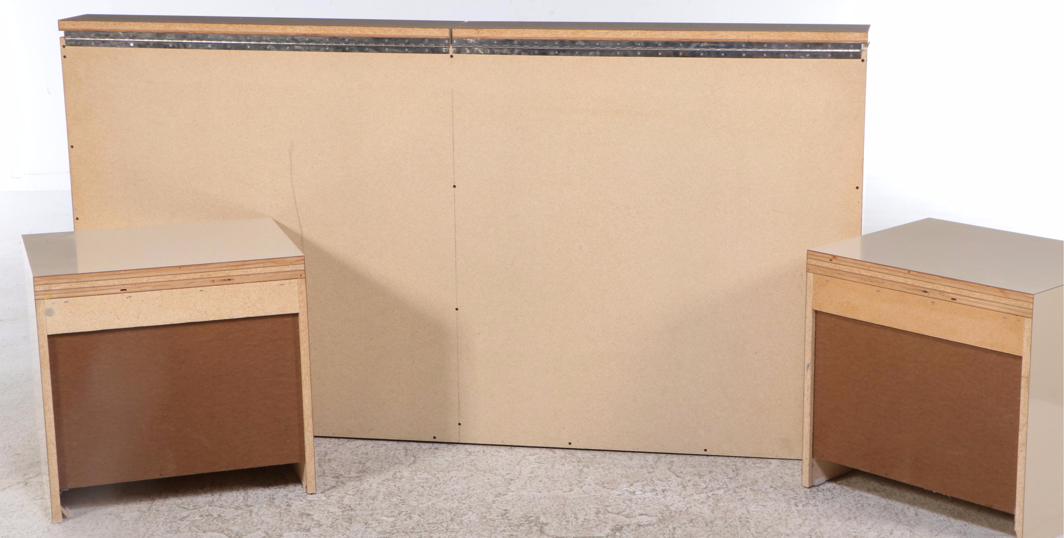 Postmodernist Brass-Trimmed Headboard and Pair of Nightstands, Late 20th Century