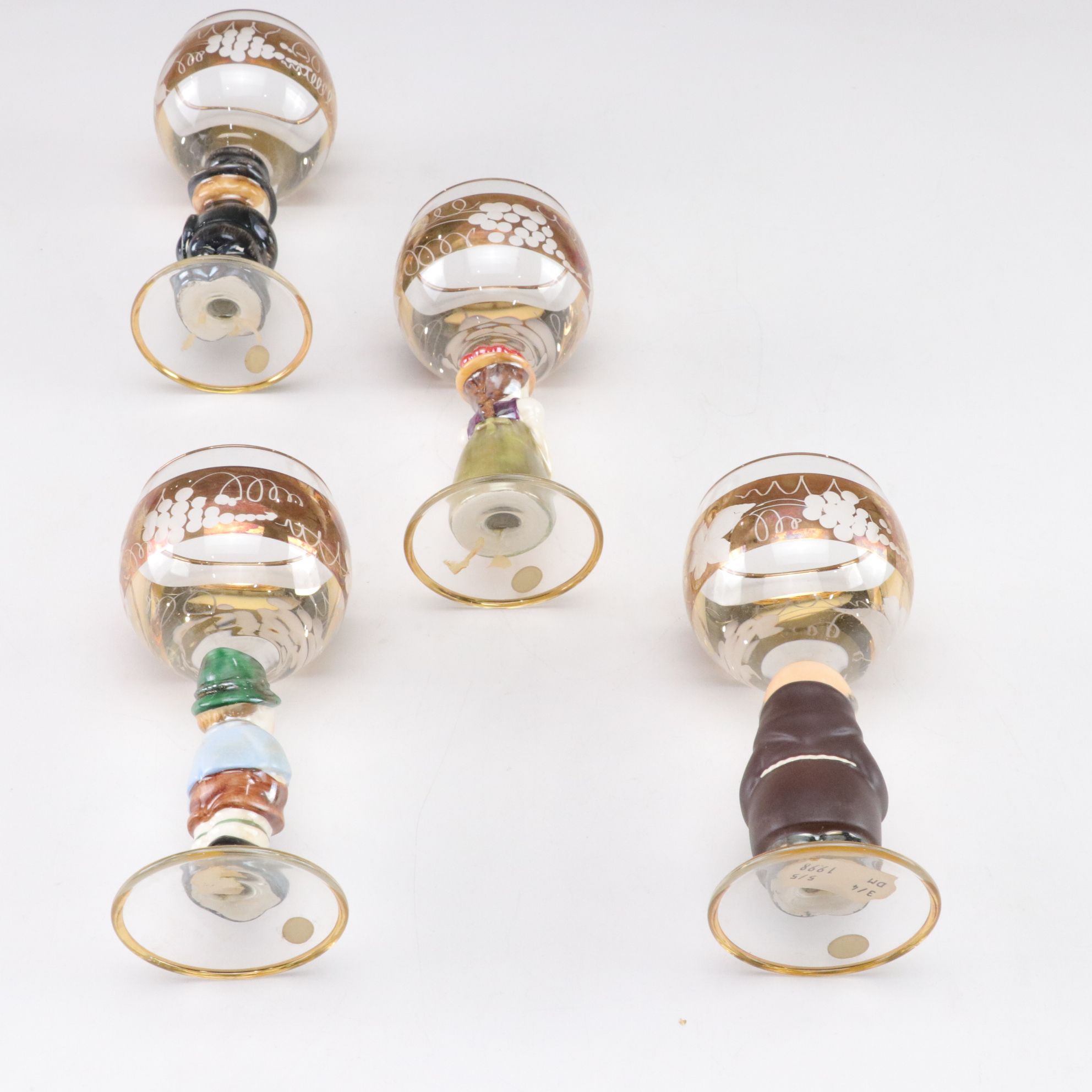 West German Wine Hocks with Ceramic Figural Stems, Late 20th Century