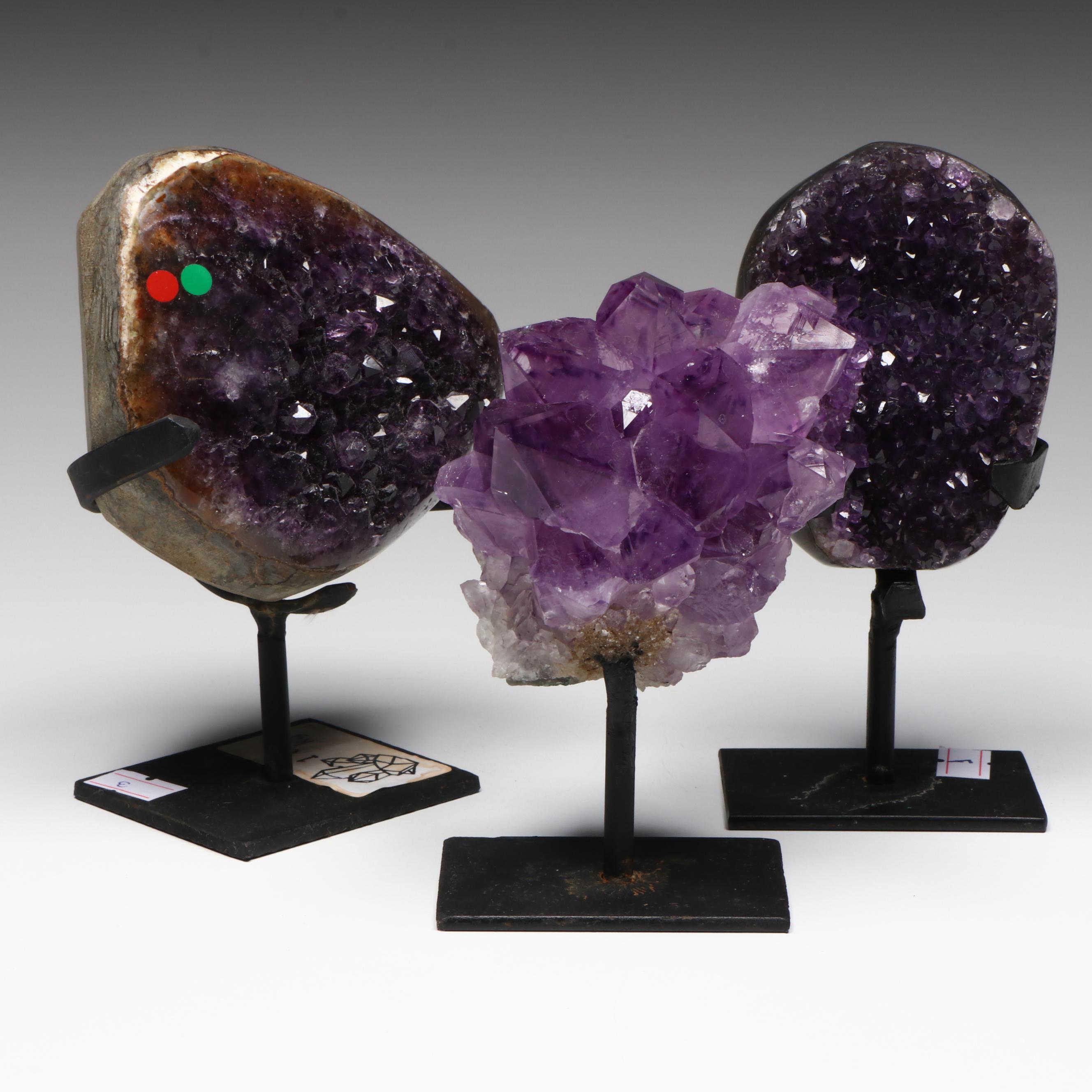 Amethyst Specimens on Modern Metal Stands