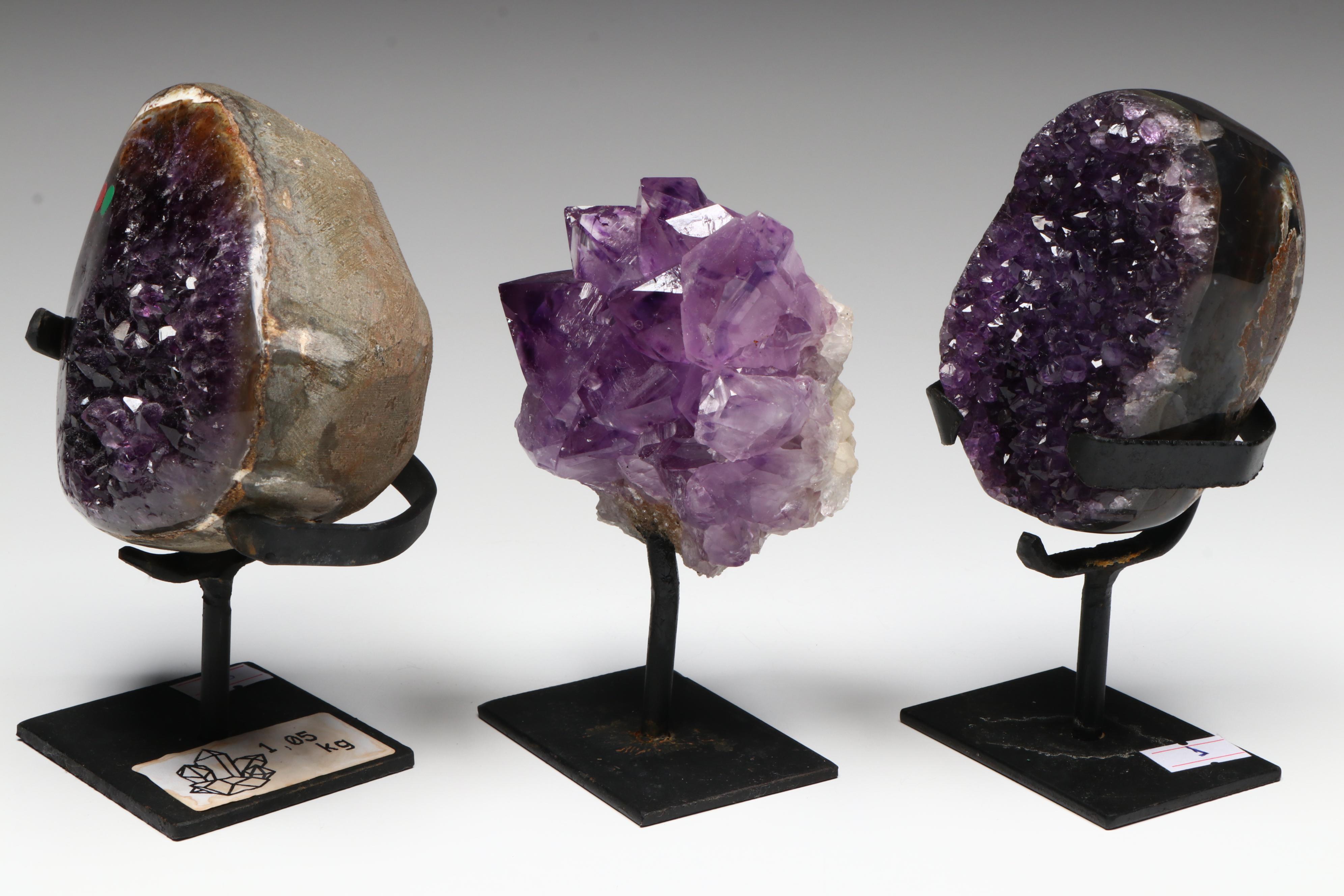 Amethyst Specimens on Modern Metal Stands