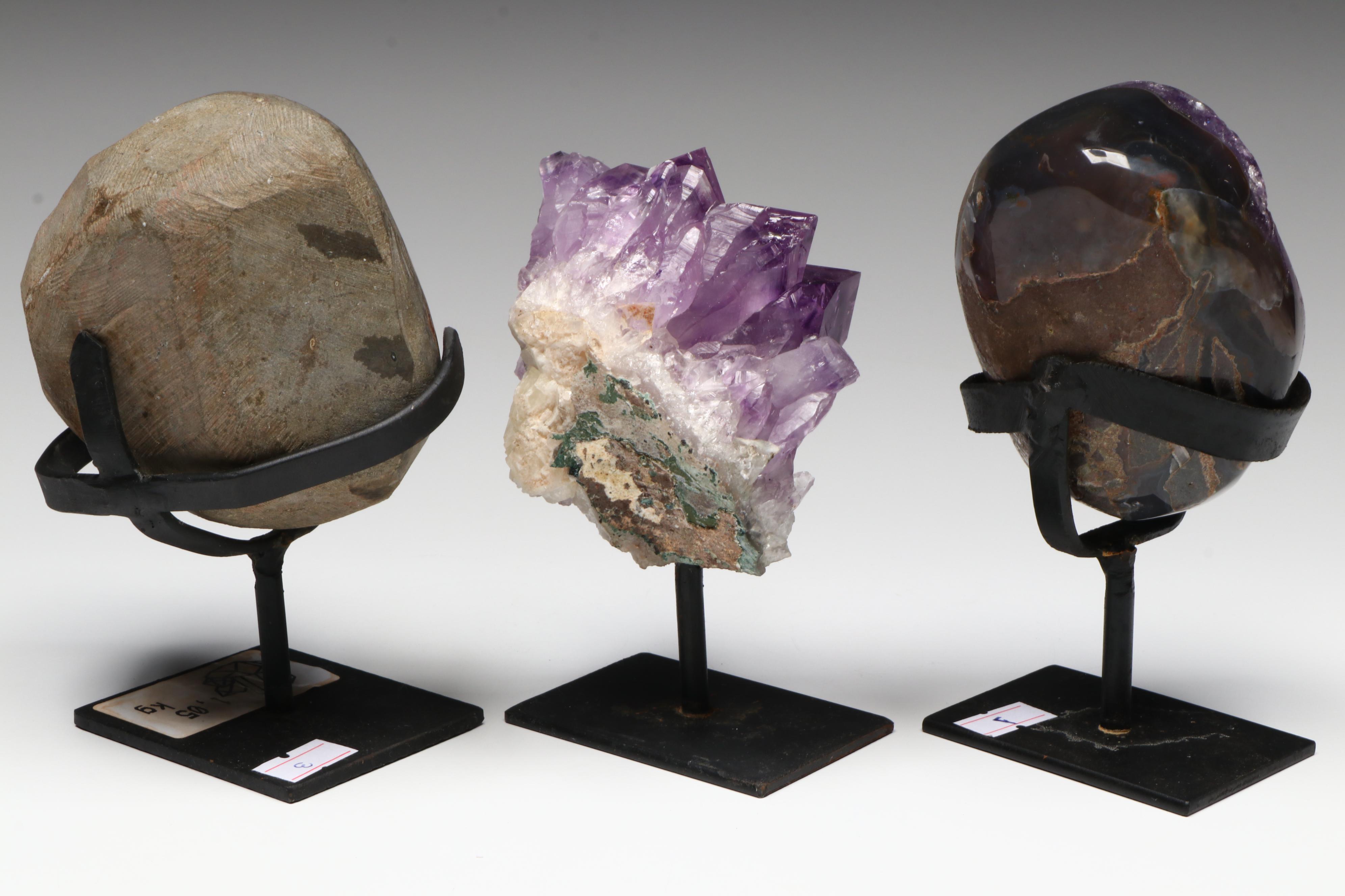 Amethyst Specimens on Modern Metal Stands