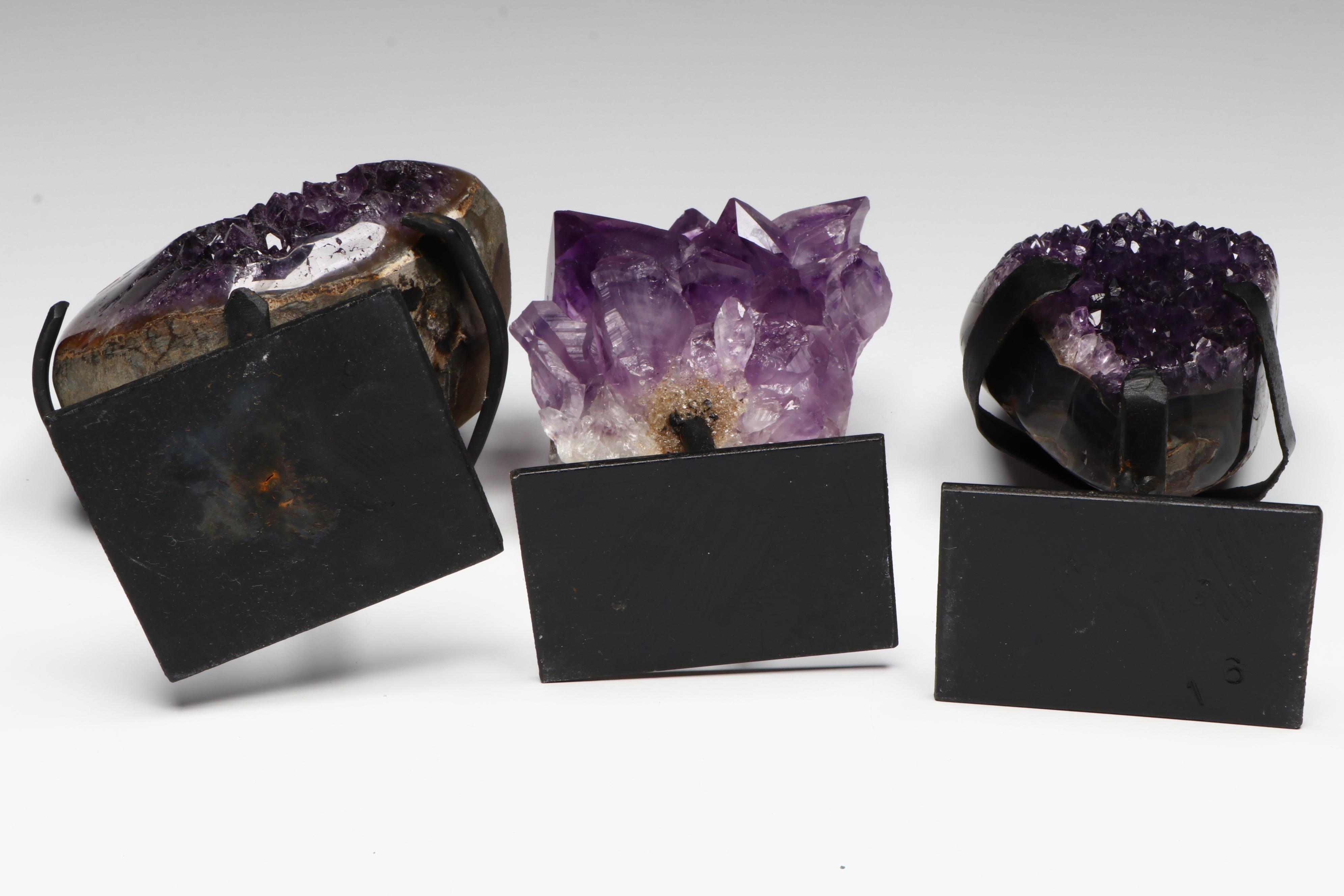 Amethyst Specimens on Modern Metal Stands