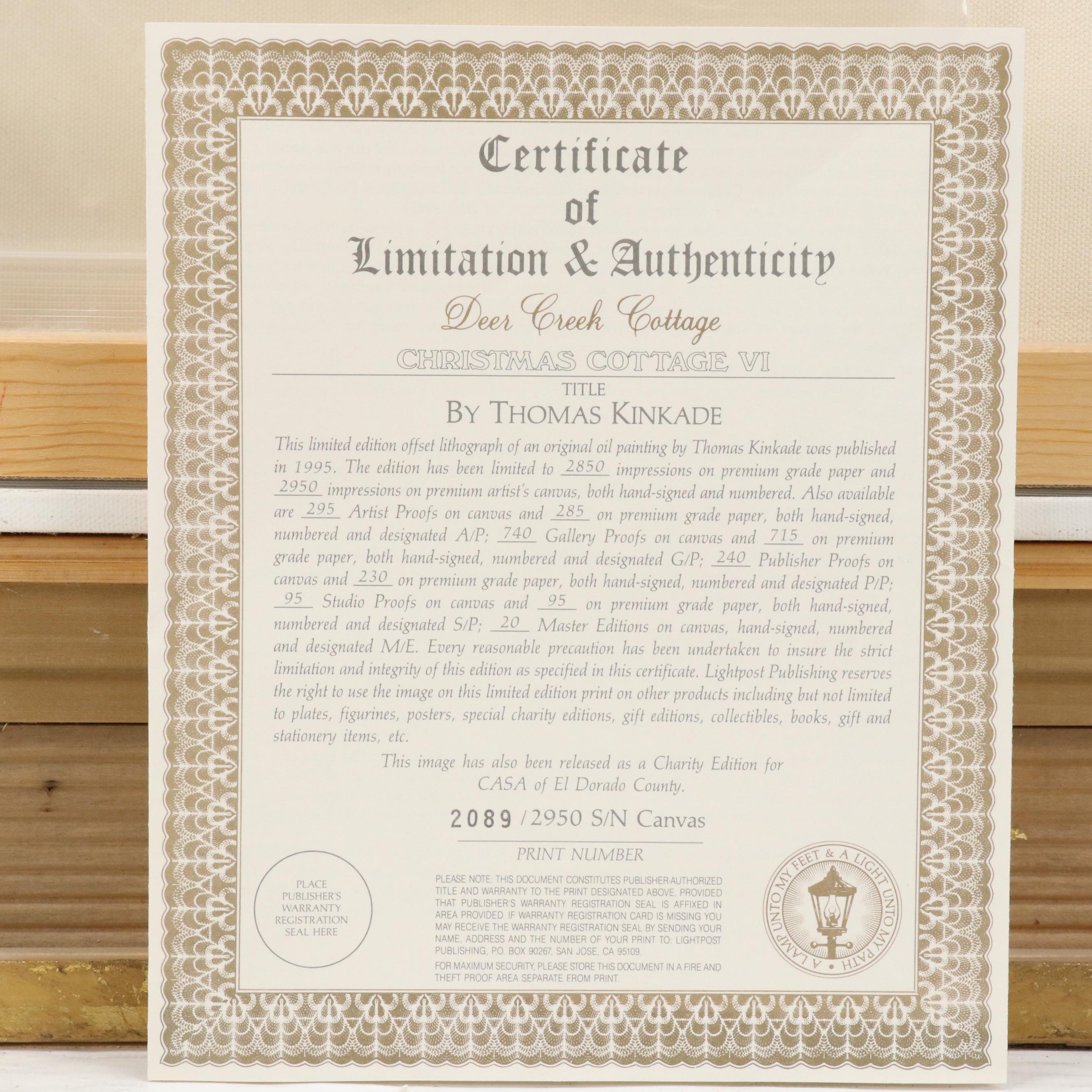 Thomas Kincade Embellished Offset Lithograph "Deer Creek Cottage"