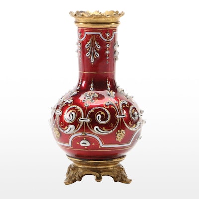 European Renaissance Revival Ormolu Mounted Enameled Vase with Raised Decoration European Renaissance Revival Ormolu Mounted Enameled Vase with Raised Decoration