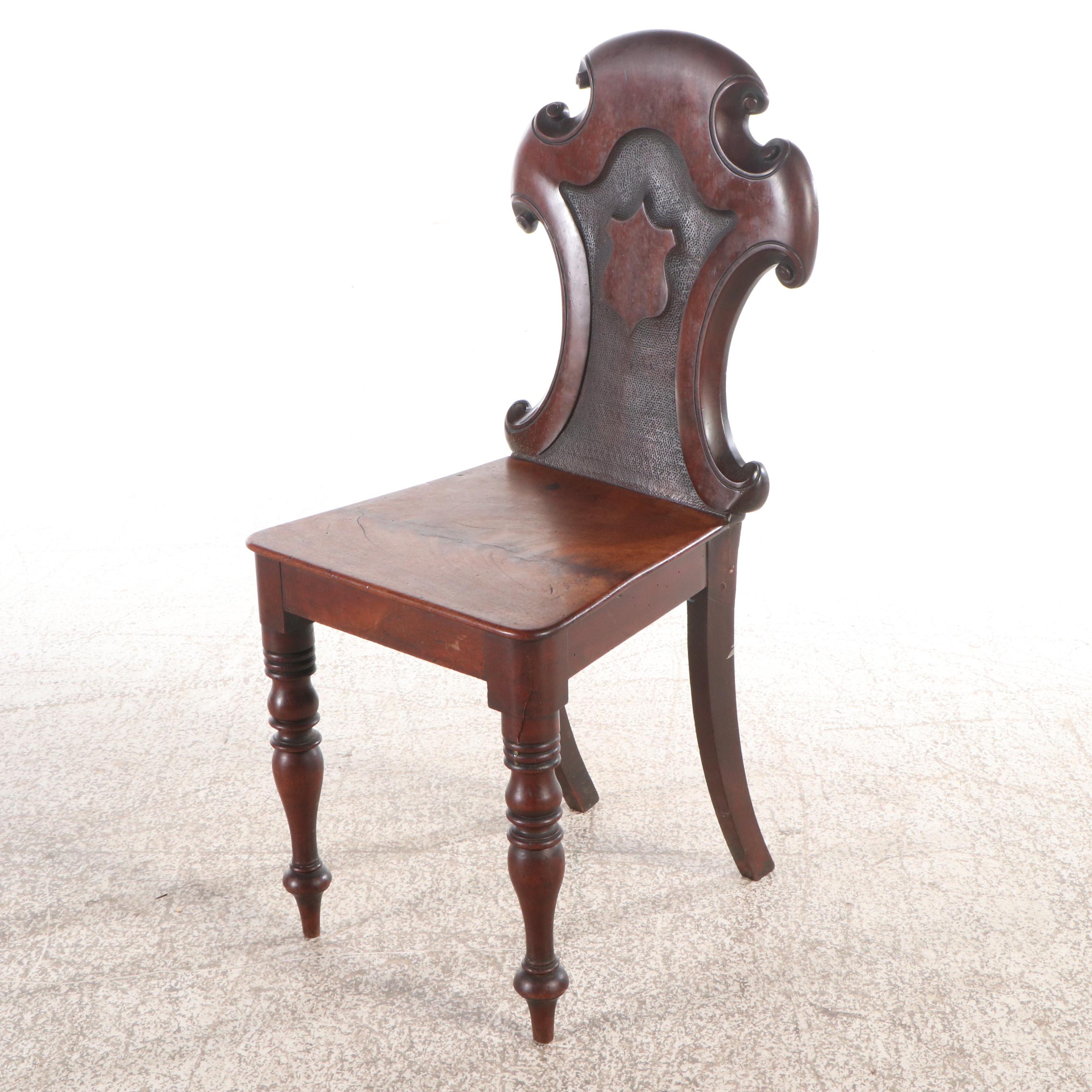 Pair of William IV Mahogany Hall Chairs, 19th Century