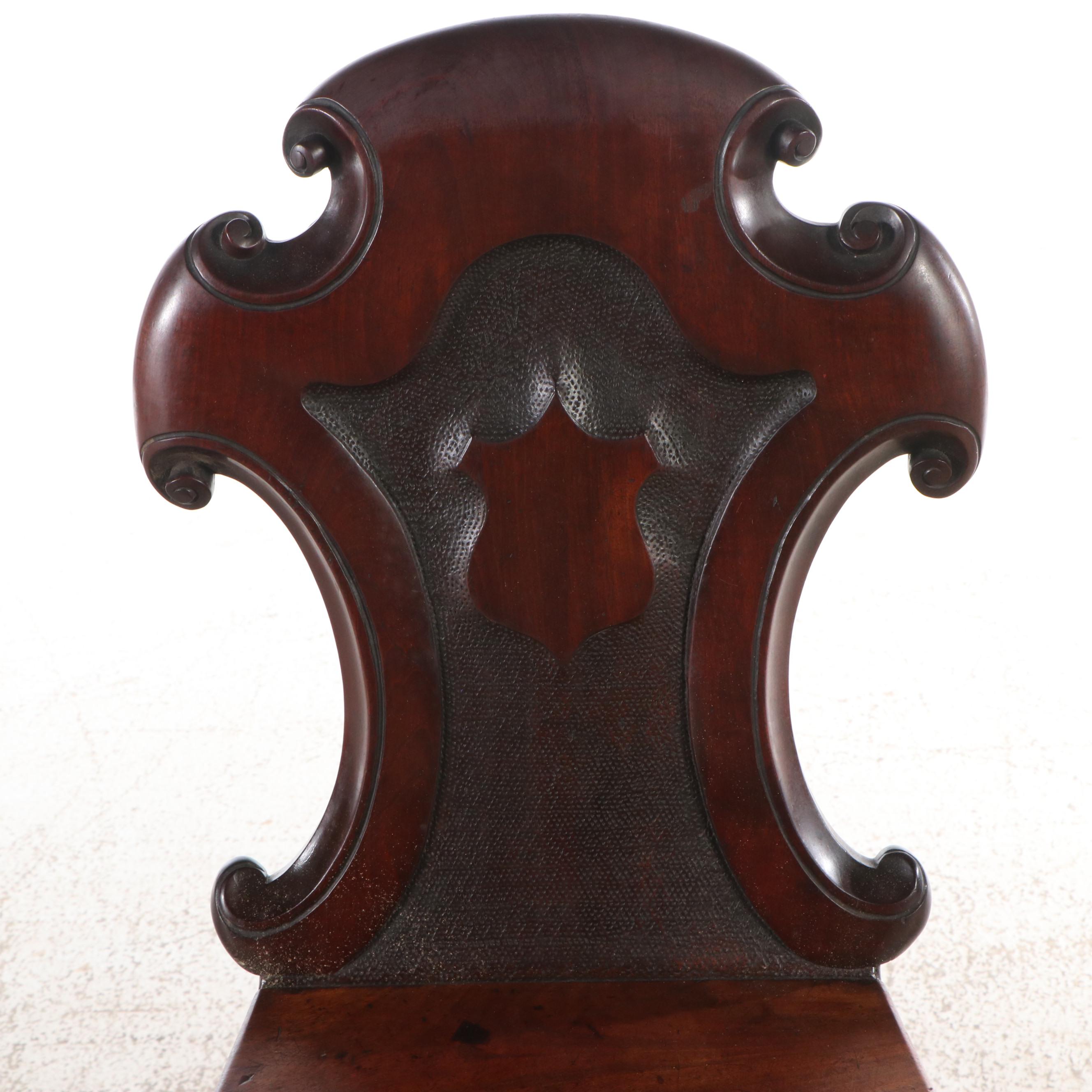 Pair of William IV Mahogany Hall Chairs, 19th Century
