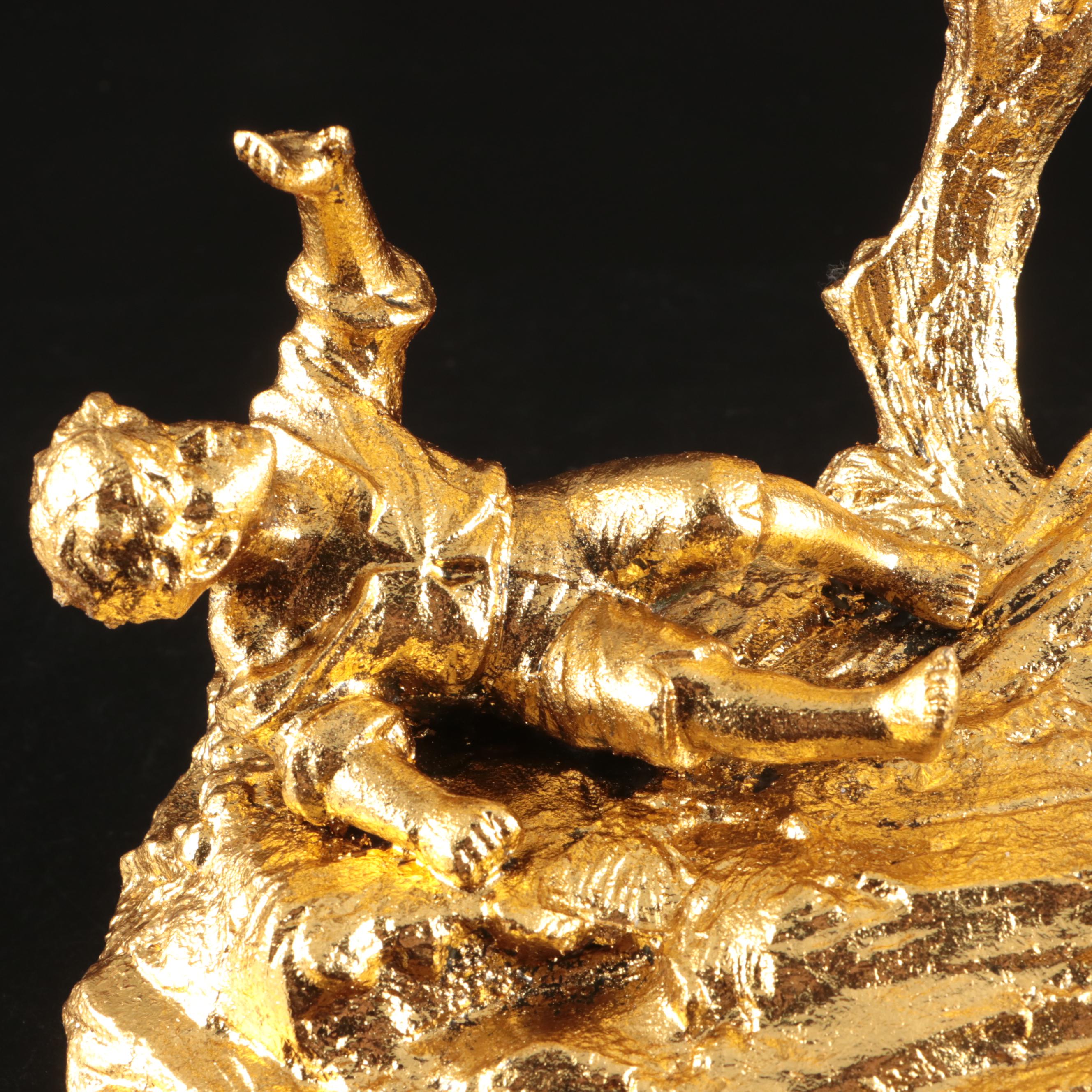 Gold Finished Metal Eagle and Boy Figurine