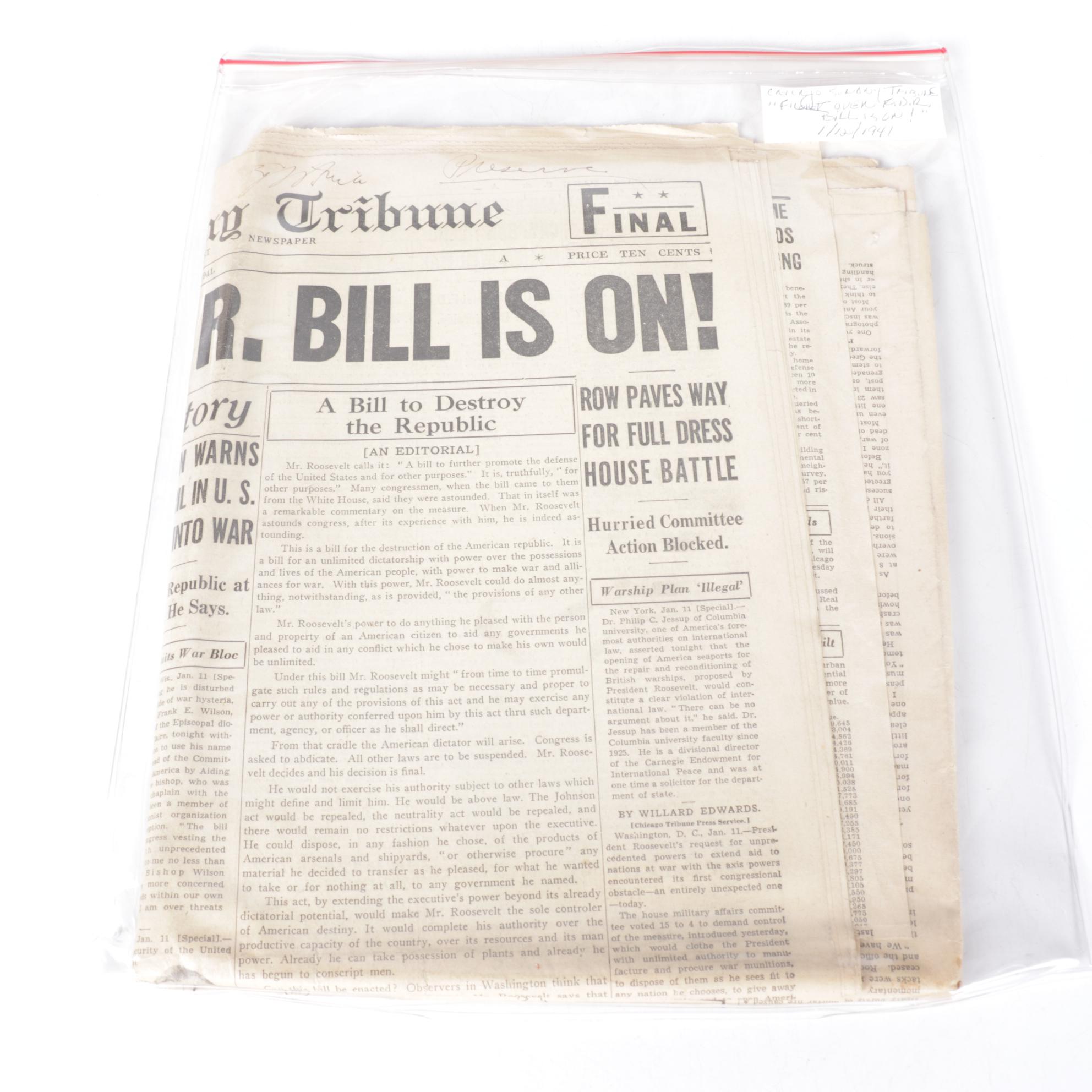 "Chicago Daily Tribune" and More F.D.R. Era Political Newspapers, 1940s