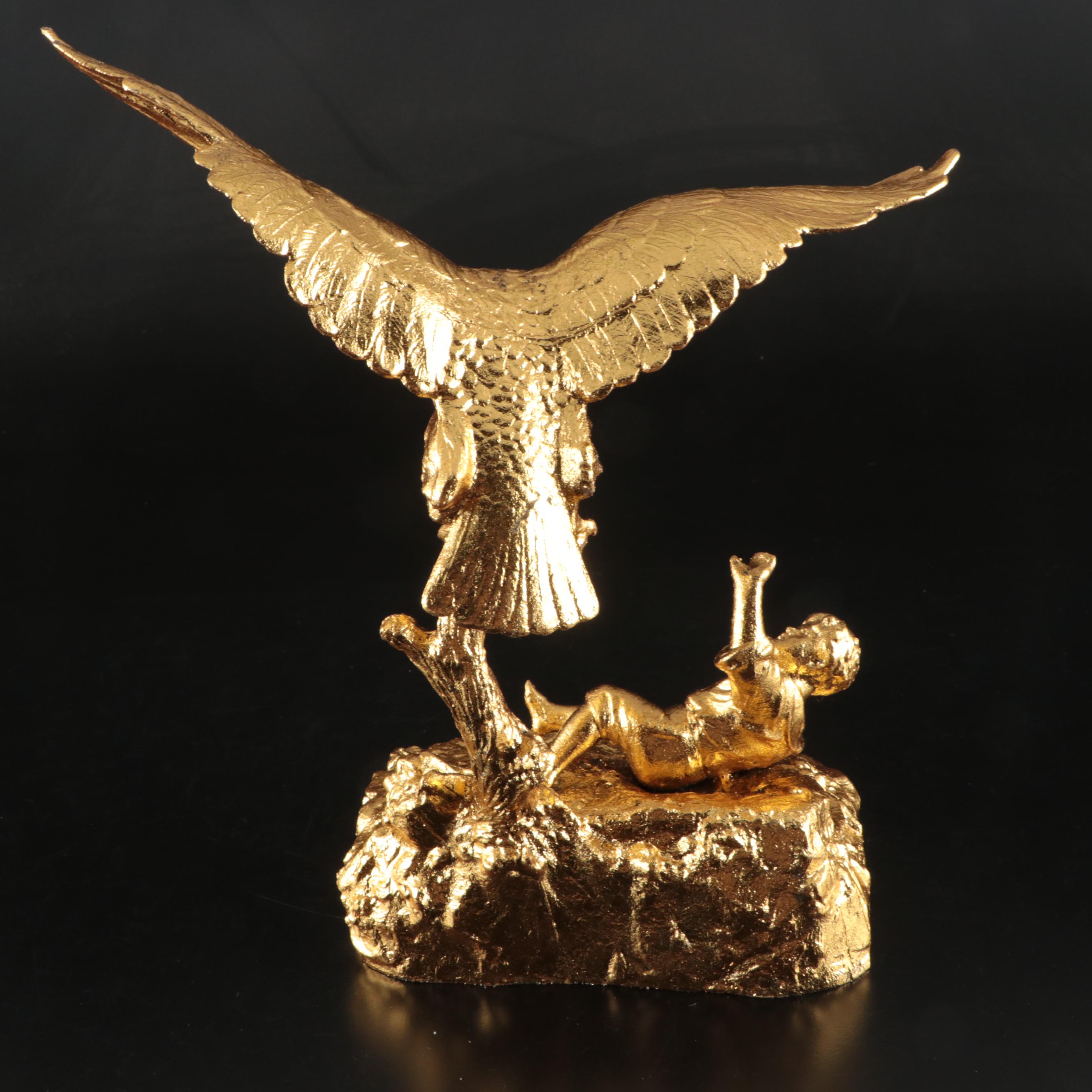 Gold Finished Metal Eagle and Boy Figurine