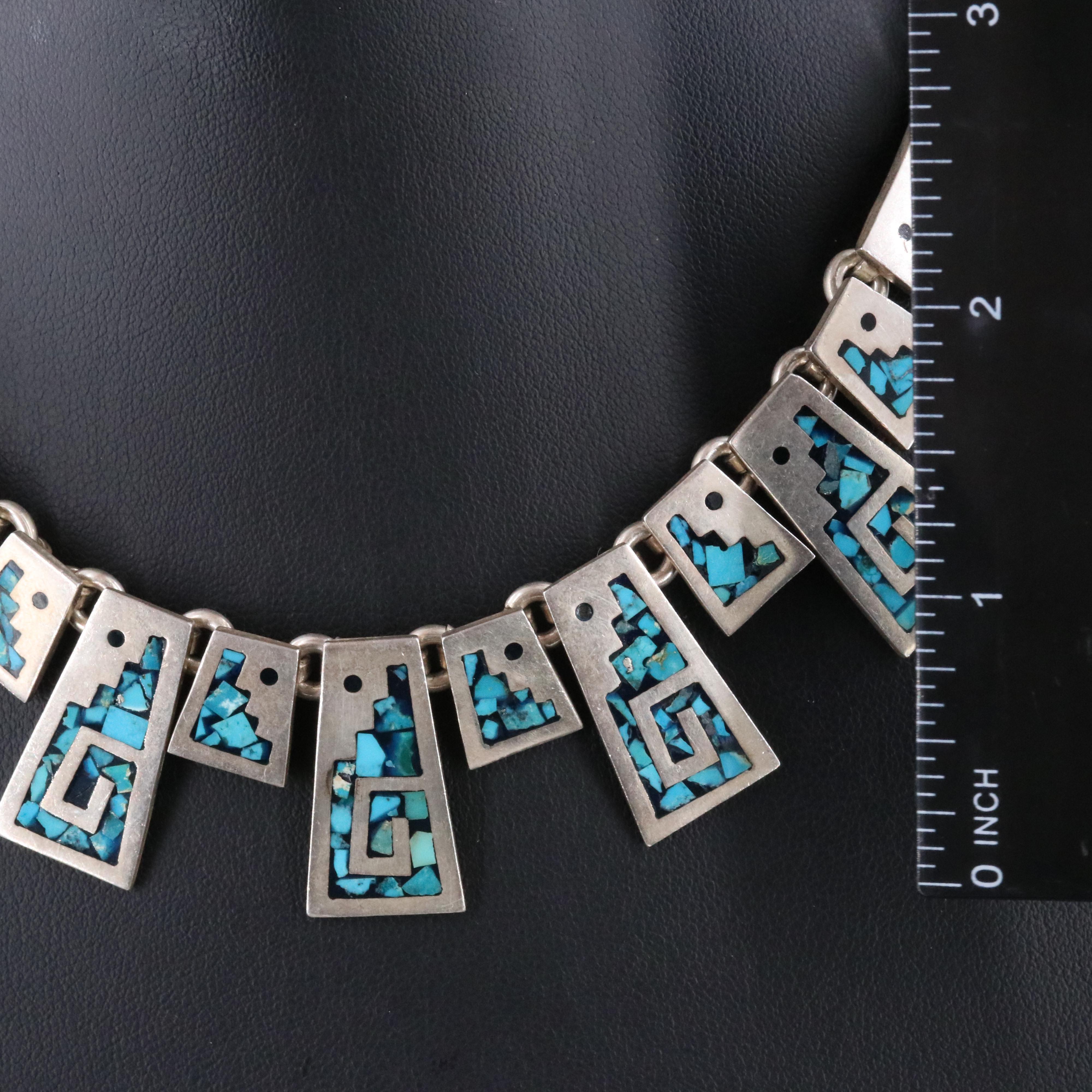 Mexican Sterling Turquoise Mosaic Inlay Necklace