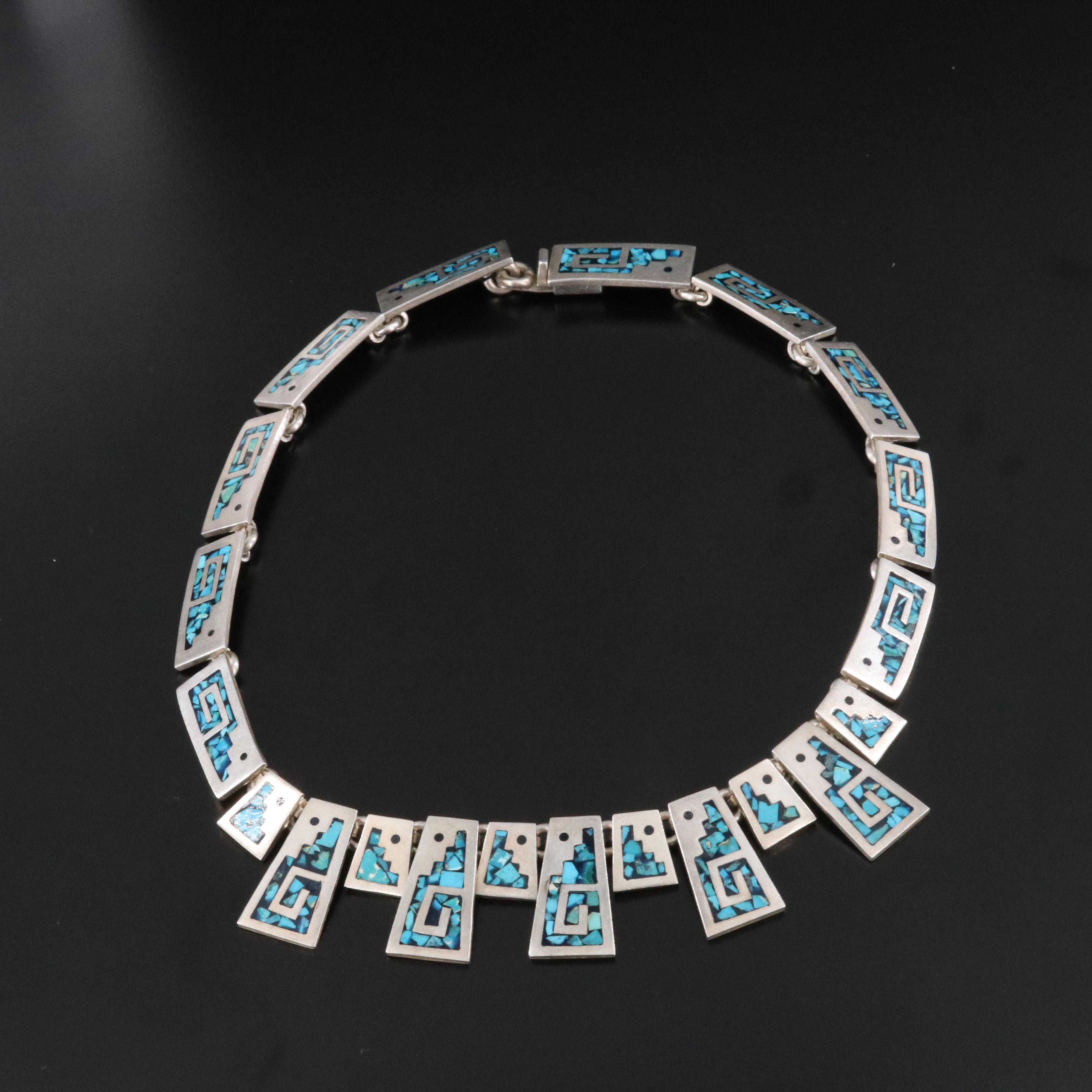 Mexican Sterling Turquoise Mosaic Inlay Necklace